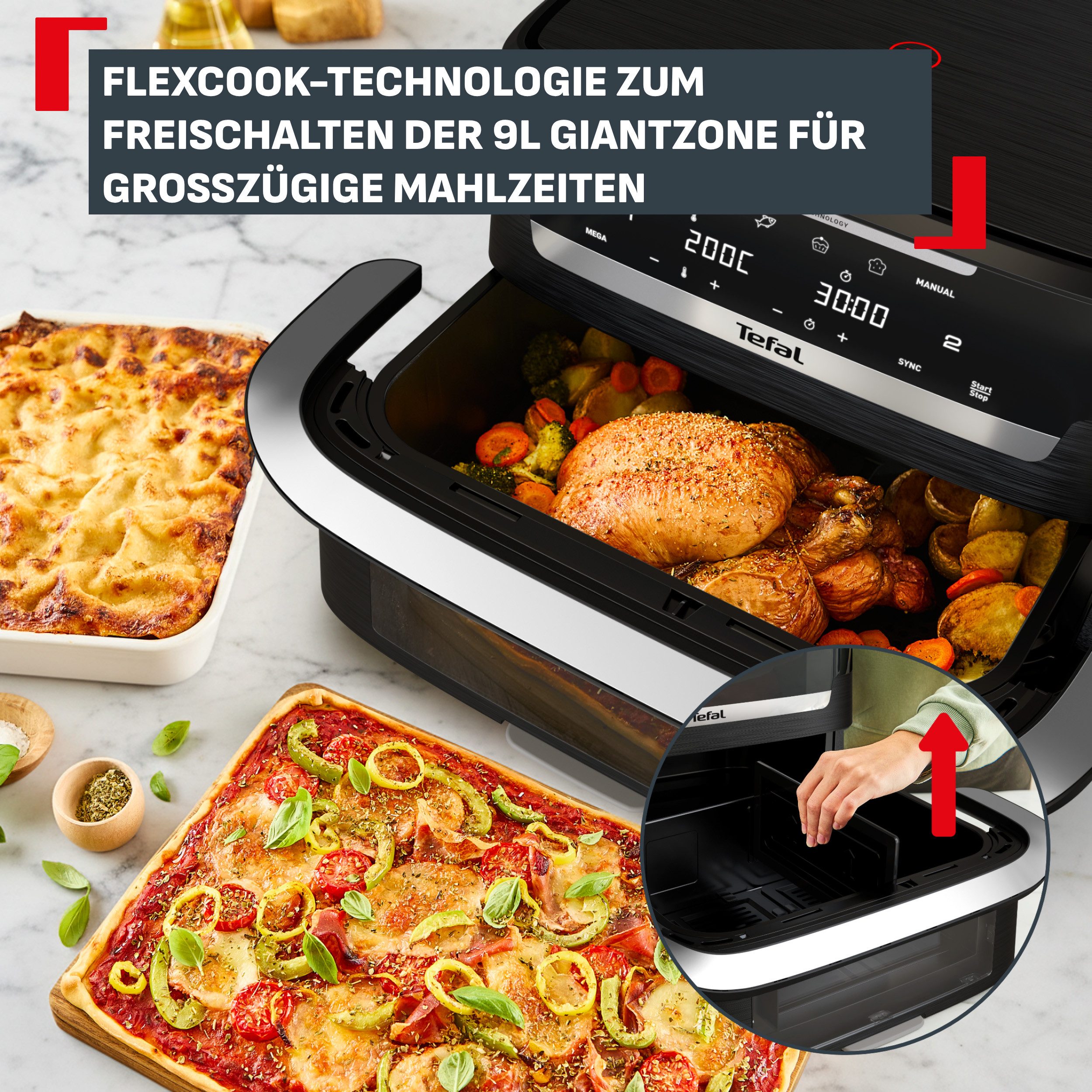 Tefal Heißluftfritteuse Ever Fry Dual Flex, 2700 W, bis zu 4x schneller, für bis zu 8 Portionen, EY9288