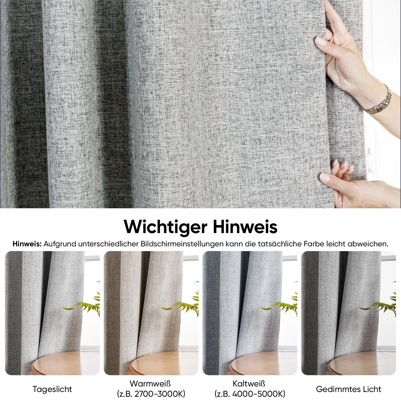 Sekey Vorhang Verdunkelungsvorhang Vorhang Wohnzimmer Vorhänge Blickdicht, Ösen, verdunkelnd, 2-er Set, einfarbig, pflegeleicht – Bild 5 von 5