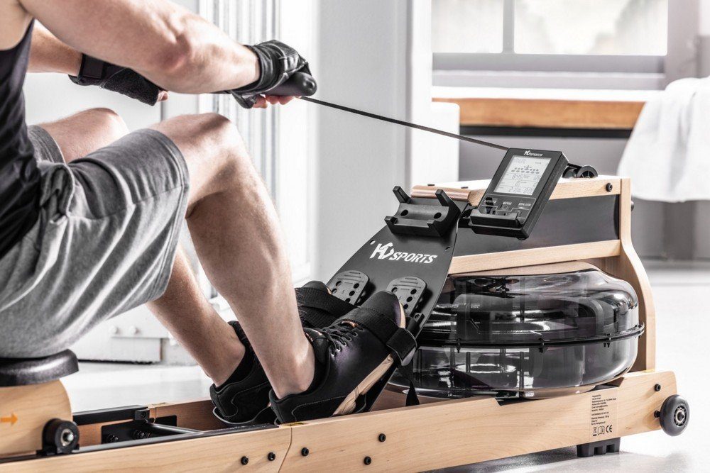 CHILLROI Rudergerät Holz Wasser Rudergerät hellbraun Ruderzugmaschine Wasser-Bremssystem (1 Stück, 1x Wasser-Rudergerät), extra großem Wassertank, Bluetooth Verbindung mit Fitness-App