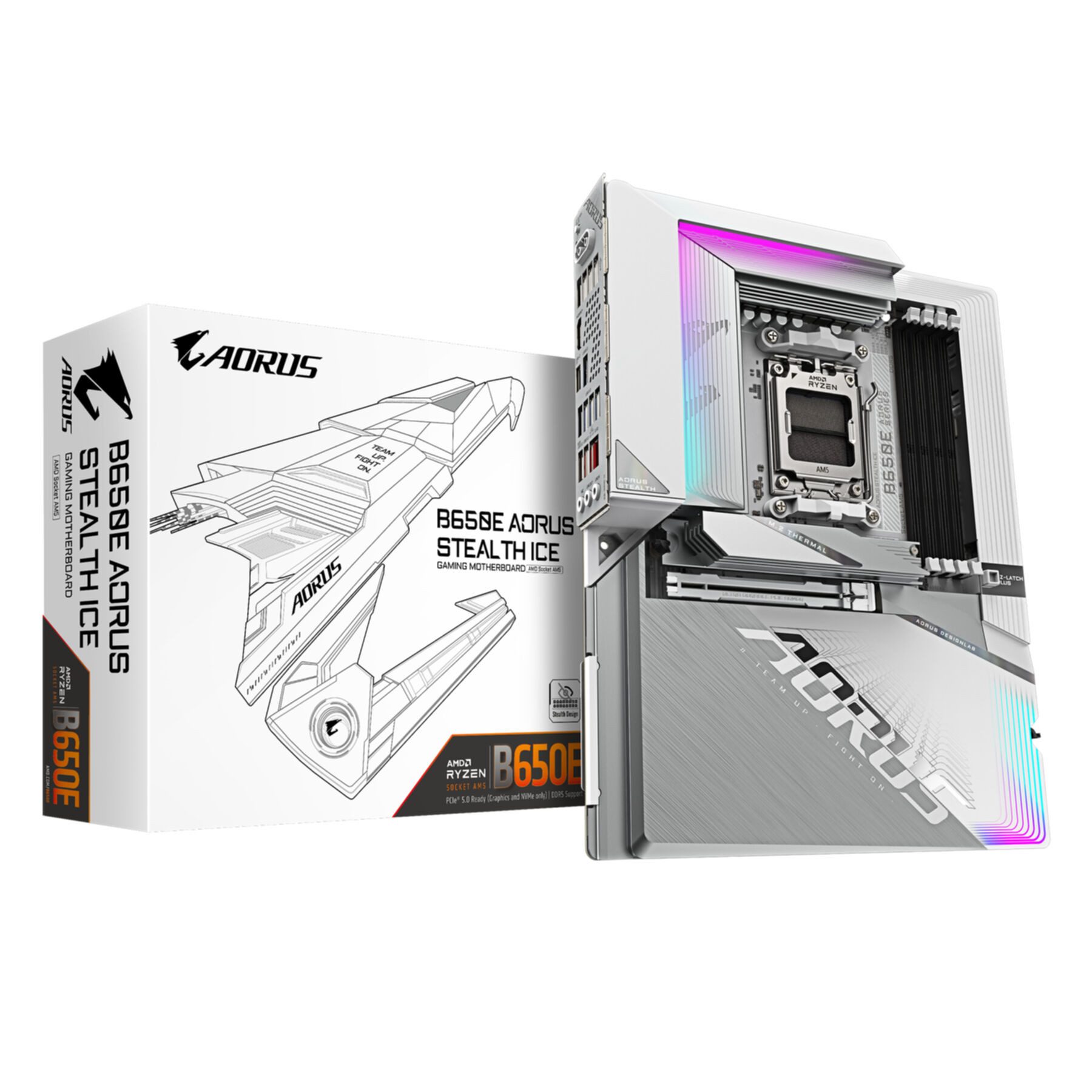 Gigabyte B650E AORUS STEALTH ICE Mainboard - AMD Ryzen 9000er-Serie, 12+2+2 Pha Mainboard