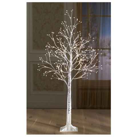 Spetebo Leuchtzweig LED Perlenbaum silber - 120 cm, Lichterbaum mit Perlen - Batterie betrieben mit Timer für Außen