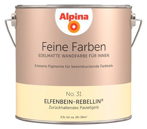 Alpina Wand- und Deckenfarbe Feine Farben No. 31 Elfenbein-Rebellin®, Zurückhaltendes Pastellgelb, edelmatt, 2,5 Liter Elfenbein-Rebellin No. 31