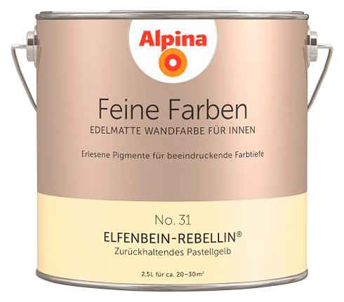 Alpina Wand- und Deckenfarbe Feine Farben No. 31 Elfenbein-Rebellin®, Zurückhaltendes Pastellgelb, edelmatt, 2,5 Liter