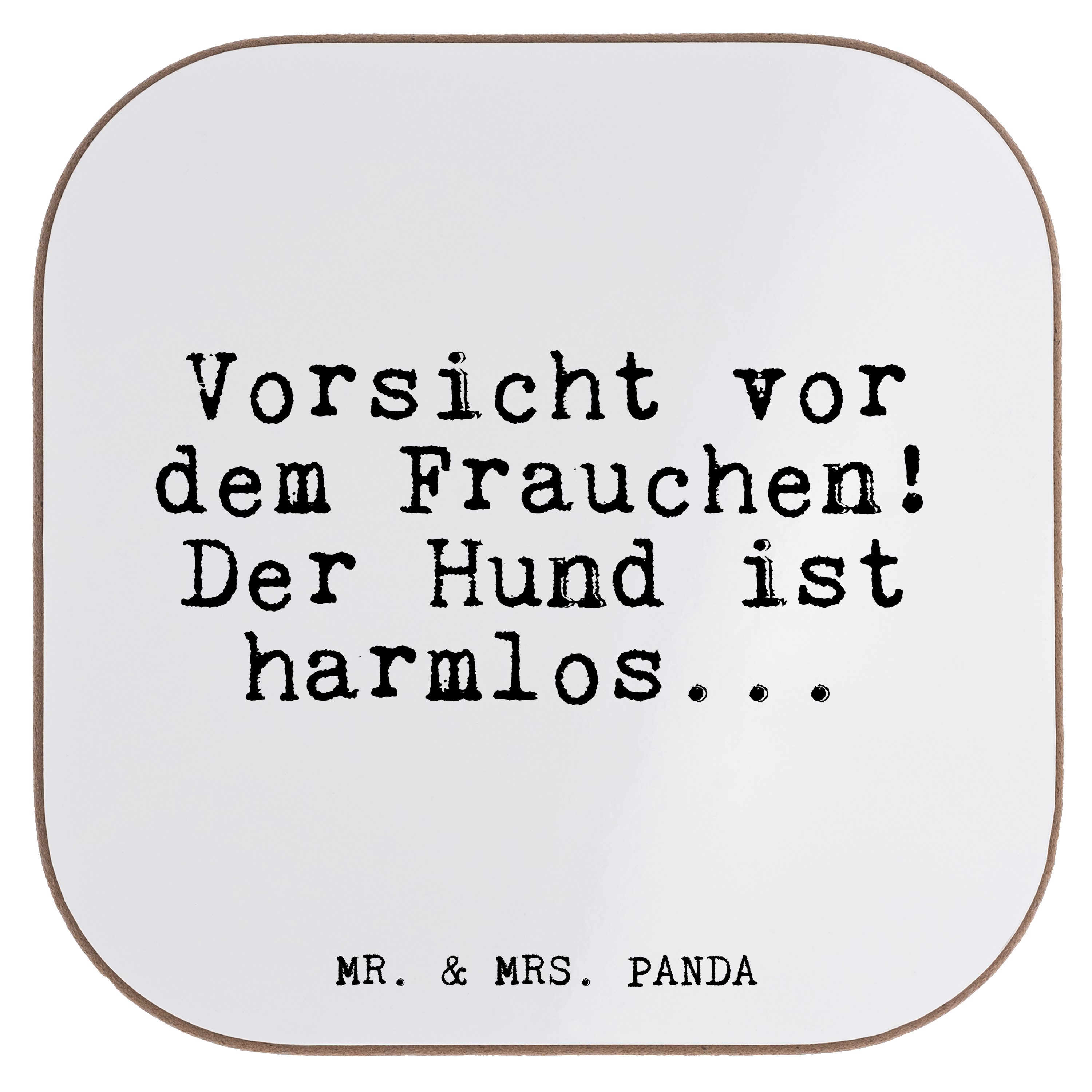 Mr. & Mrs. Panda Getränkeuntersetzer Vorsicht vor dem Frauchen!... - Weiß - Geschenk, Geschenk Frau, Weish, 1-tlg.