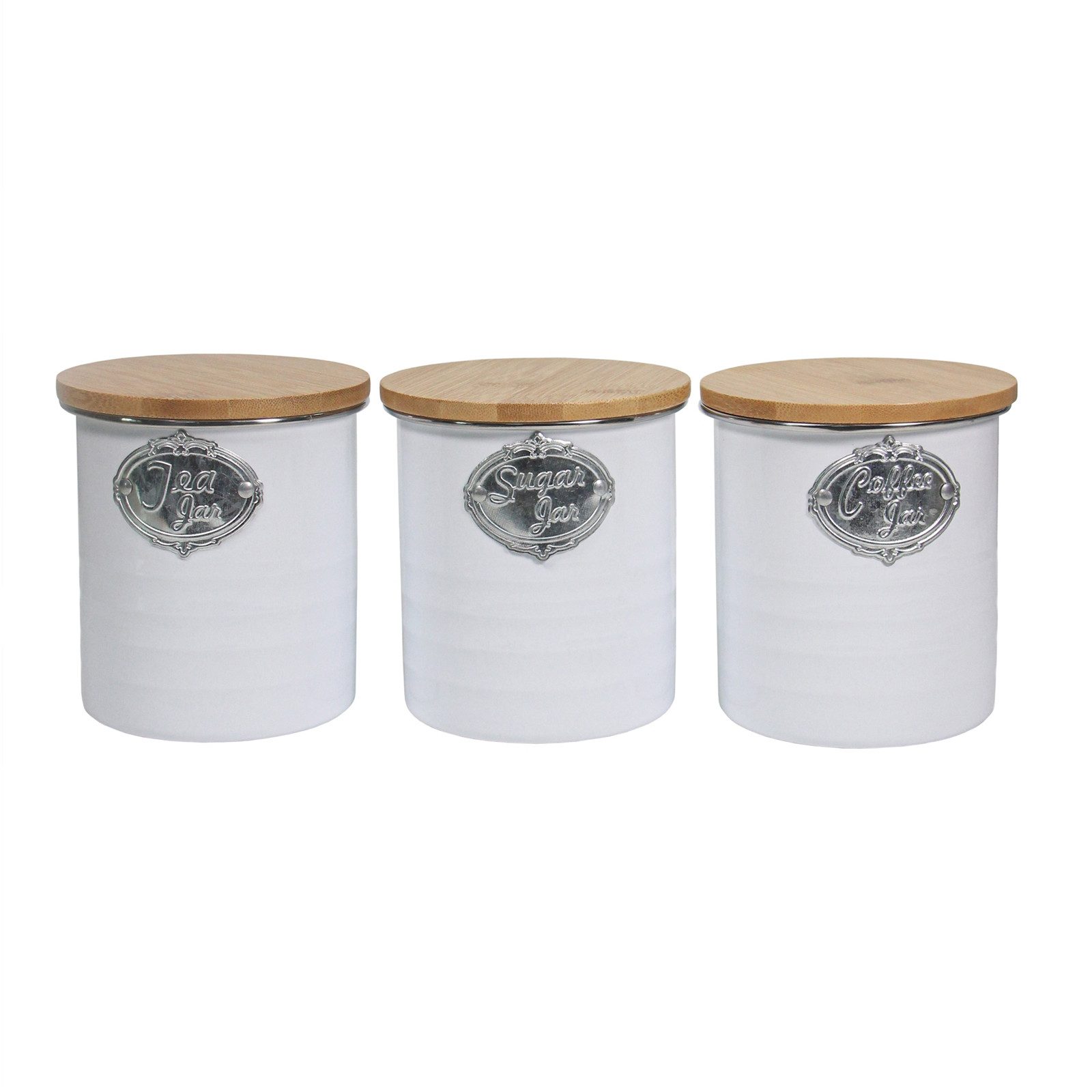 Neuetischkultur Vorratsdose Vorratsdosen 3er-Set mit Holzdeckel Landhaus Weiß, Eisen, (Set, 3-tlg., 3 Vorratsdosen), Metall Kaffeedose Teedose Zuckerdose