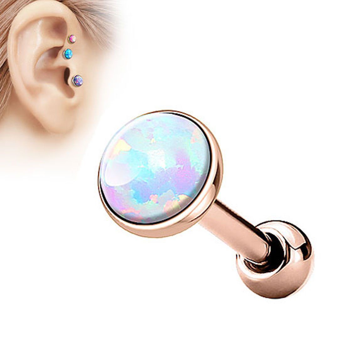 Taffstyle Piercing-Set Tragus Stecker mit flachen Opal Steinen Rund, Tragus Piercing Helixpiercing Helix Ohr Cartilage Knorpel Stecker