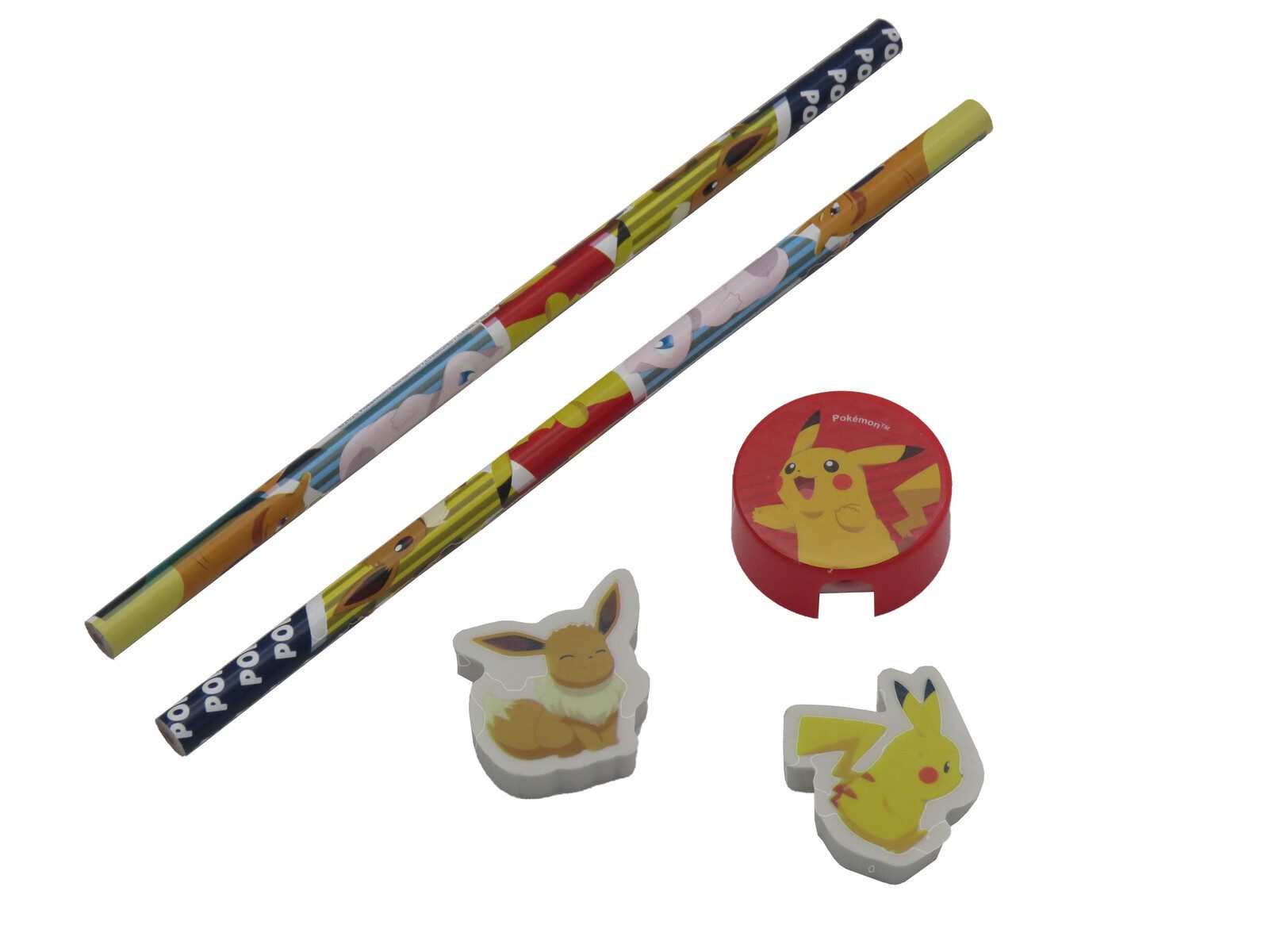 POKÉMON Bleistift Schreibwarenset 5 teilig Schulset mit 2 Bleistiften 2 Radiergummis, (5-tlg)