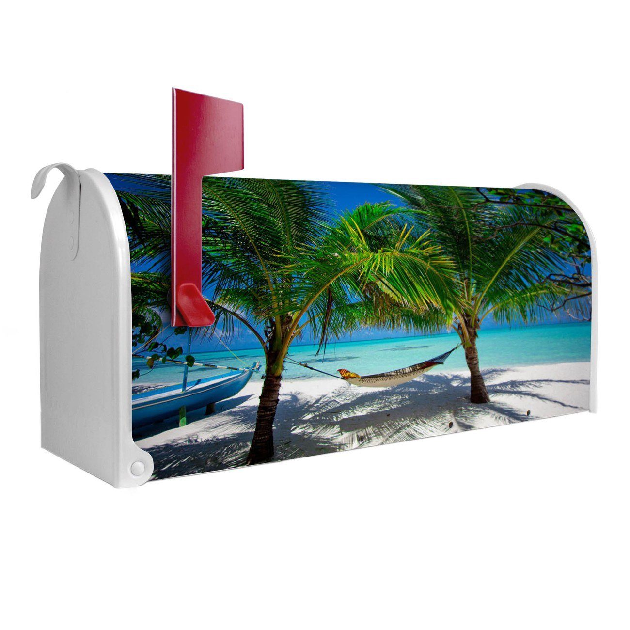 banjado Amerikanischer Briefkasten Mailbox Strand (Amerikanischer Briefkasten, original aus Mississippi USA), 22 x 17 x 51 cm weiß