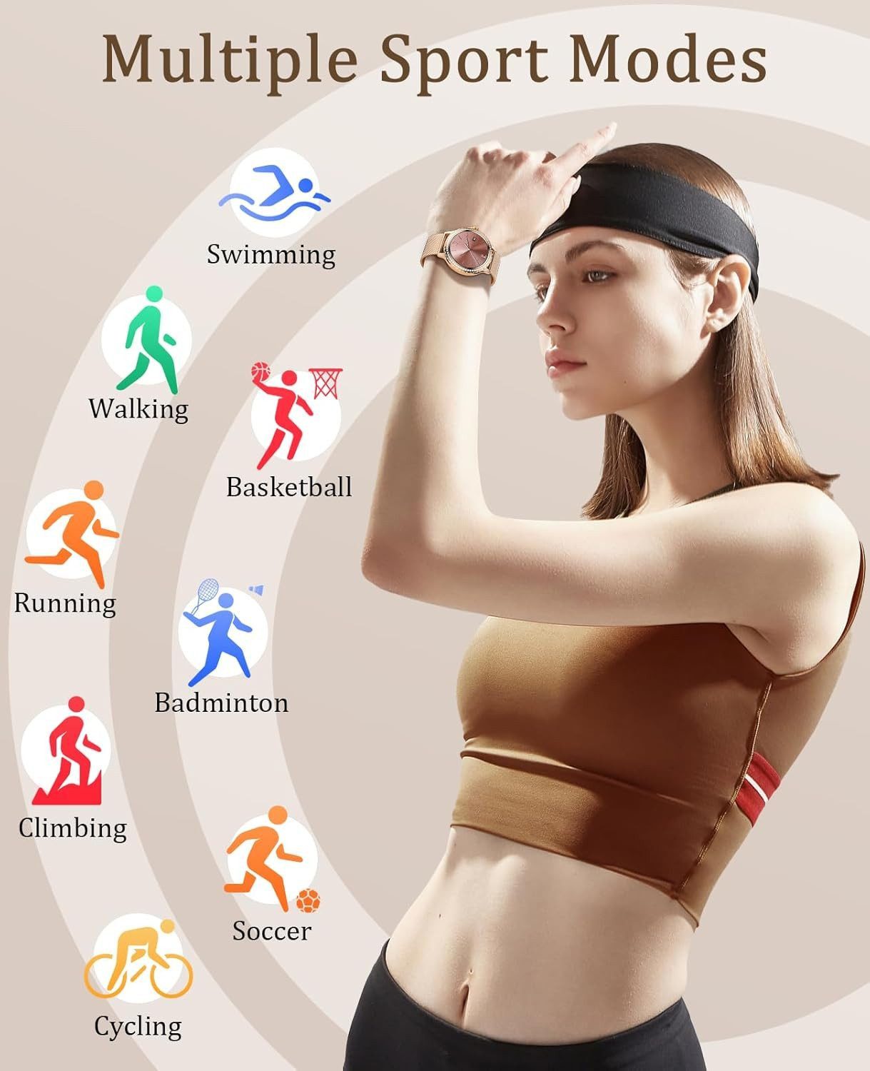 Zevelora Damen's IP68 wasserdichte Fitness-Tracker Telefonfunktion Smartwatch (1,3 Zoll, Android/iOS), mit austauschbarem weichem Silikonarmband, mit Blutsauerstoff Herzfrequenz Schlafüberwachung Mehrere Sportmodi