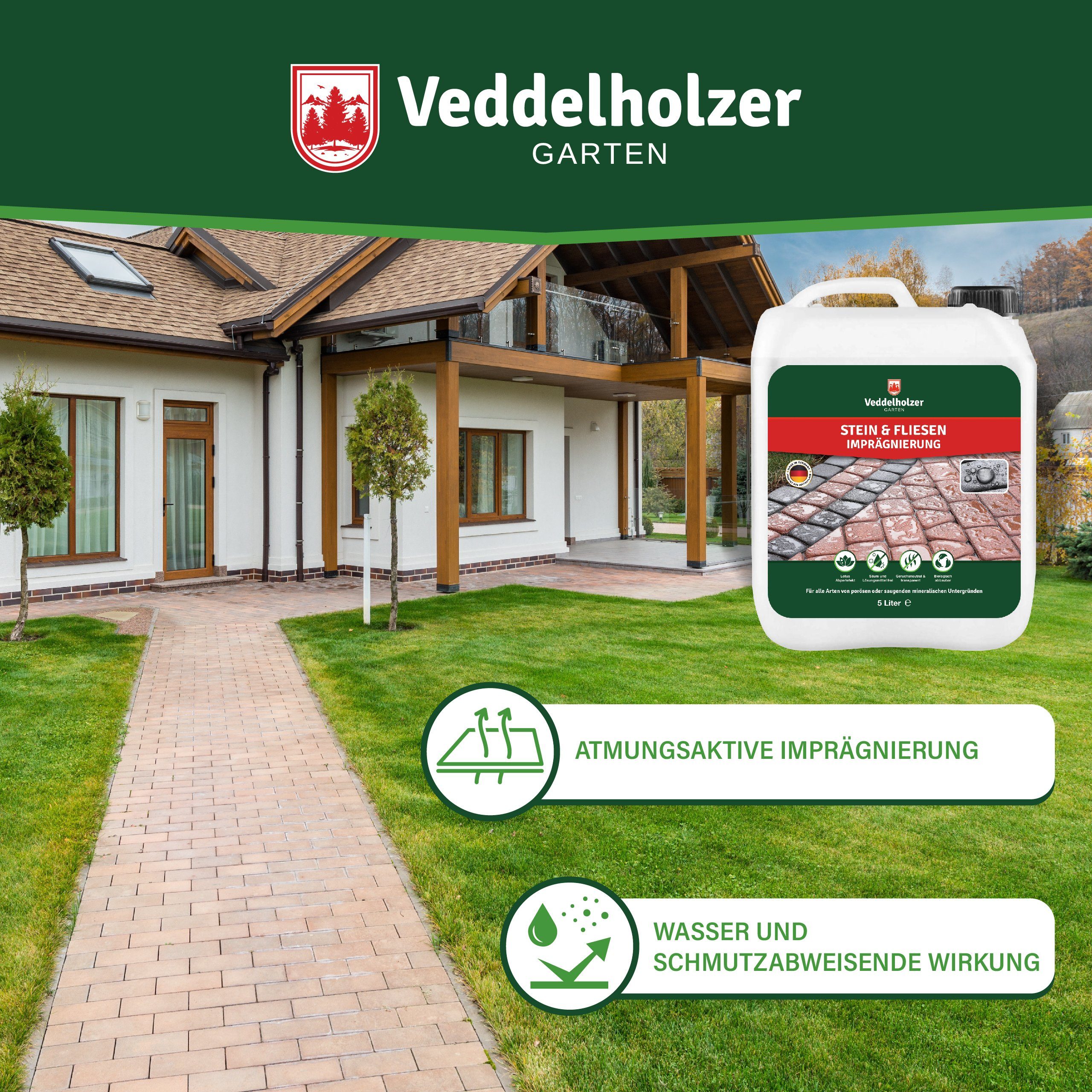 Veddelholzer Garten 5 L Naturstein-Imprägnierung universell saugfähigen anwendbar Steinversiegelung Oberflächen für