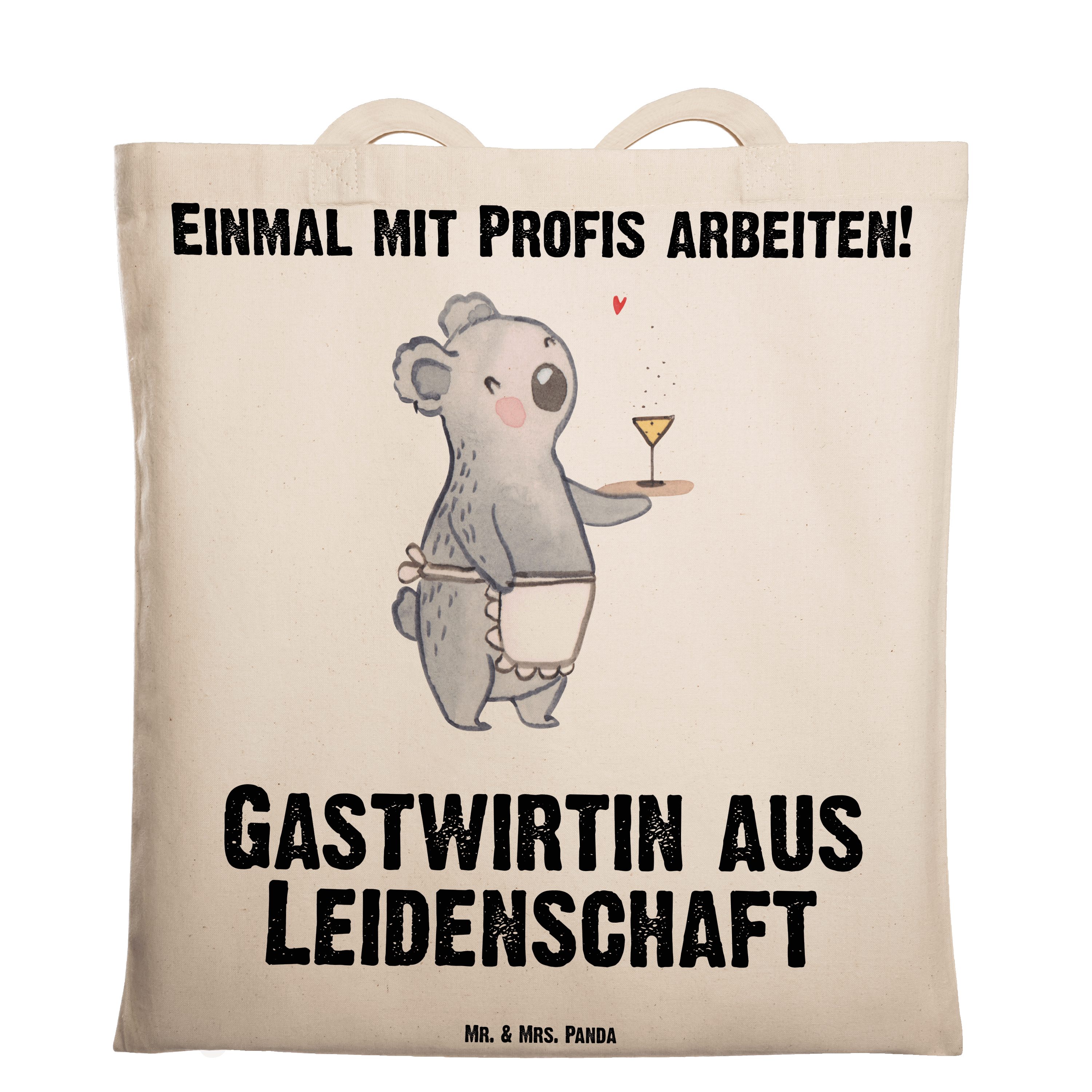 Mr. & Mrs. Panda Tragetasche Gastwirtin aus Leidenschaft - Transparent - Geschenk, Stoffbeutel, Au (1-tlg)