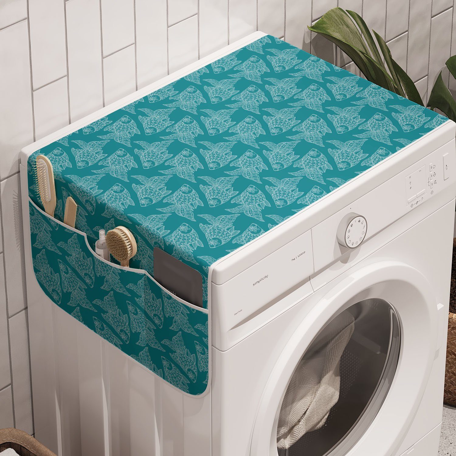 Anti-Rutsch-Stoffabdeckung Badorganizer Trockner, für Abakuhaus Waschmaschine Fisch Style Verziert und Nautisch Japanese