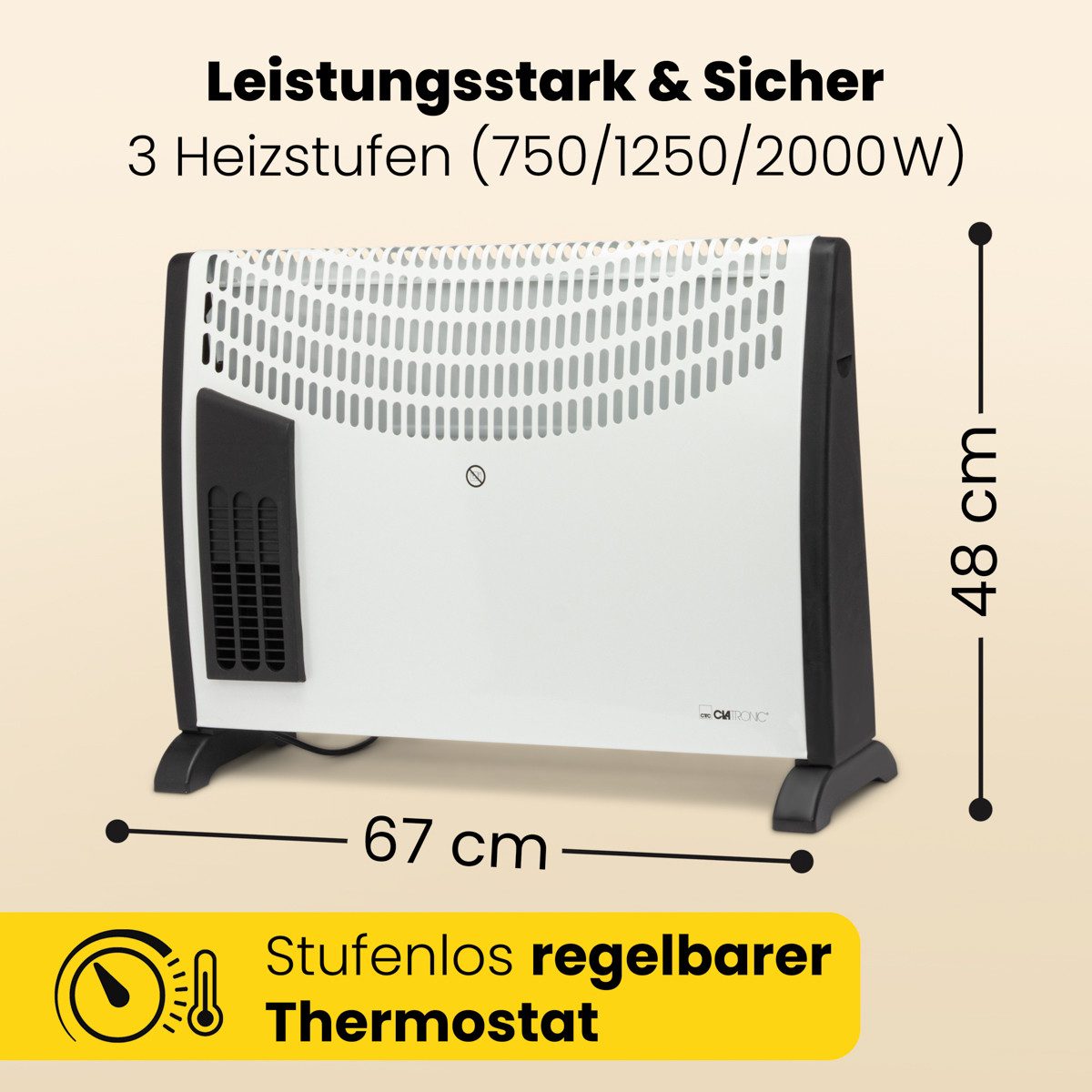 CLATRONIC Konvektor KH 3433 N, mit 3 Heizstufen, Thermostat, 2000 Watt