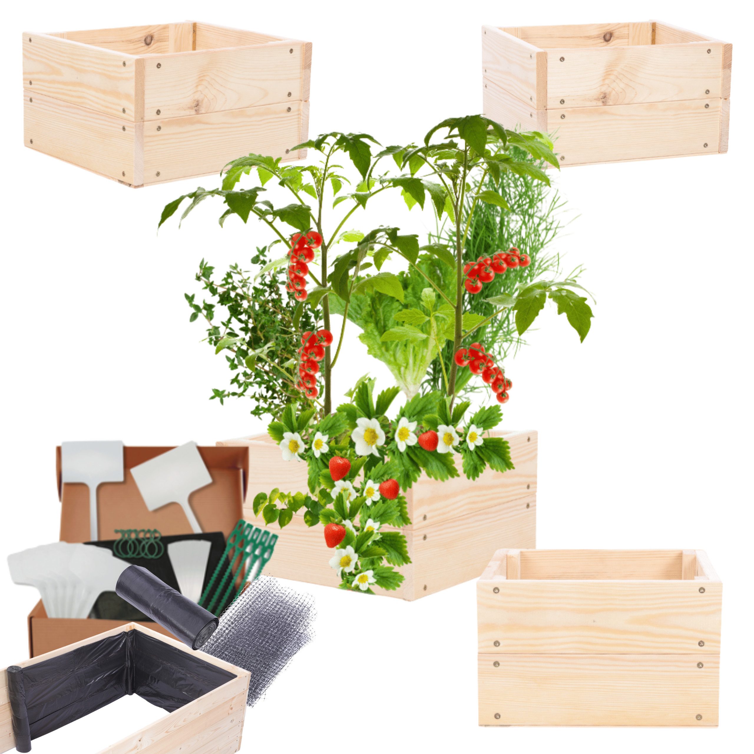 Modo24 Hochbeet aus Massivholz, Kräuterbeet, Gartenbeet, Pflanzbeet, Blumenbeet, Kiefernholz, höhenverstellbar, viele Größen, 4 Farben
