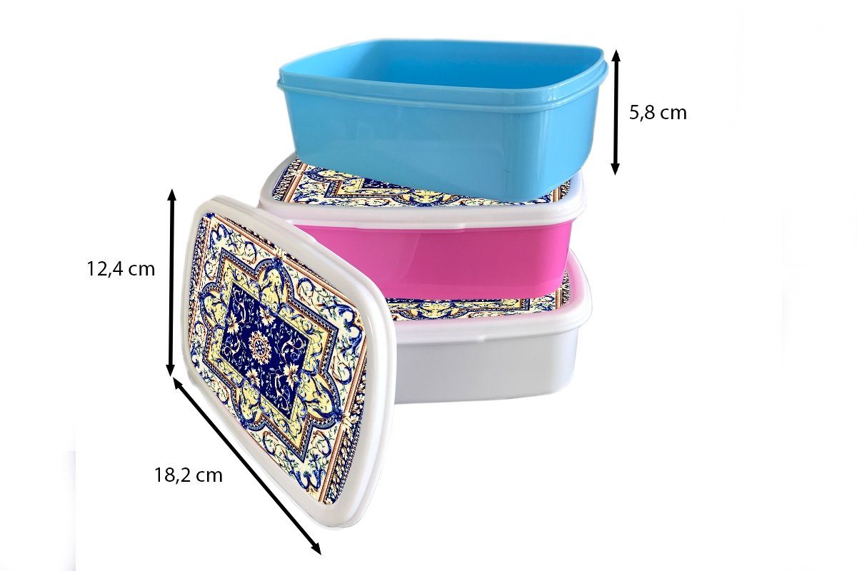 Blau, - MuchoWow rosa Lunchbox (2-tlg), - Kinder, Muster Perserteppich Kunststoff Brotbox Mädchen, - Teppich Snackbox, für Kunststoff, Brotdose Erwachsene,