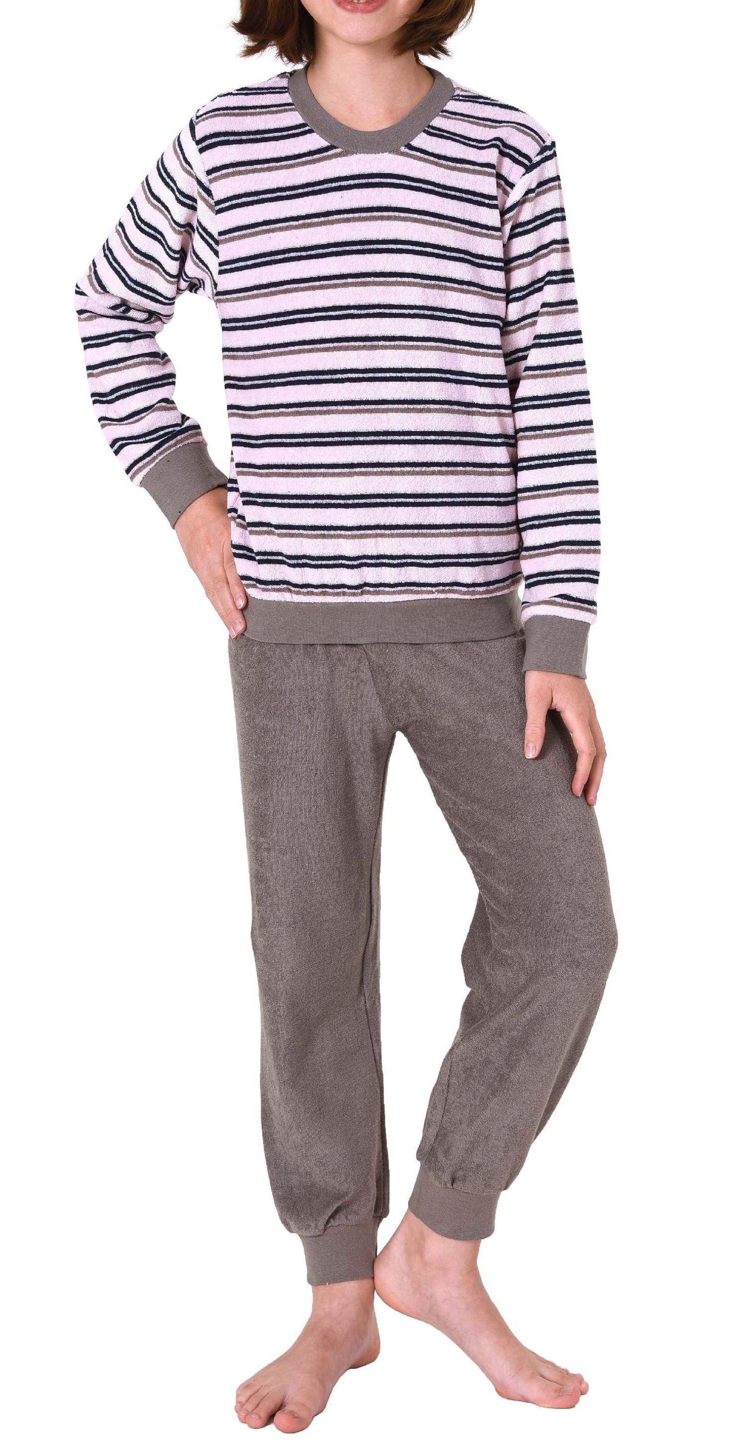Normann Pyjama Mädchen Frottee Pyjama langarm Schlafanzug mit Bündchen – Bild 2 von 5