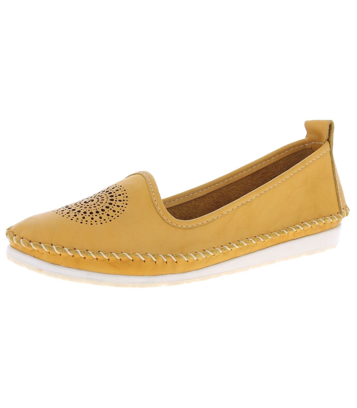 Andrea Conti Damen Ballerinas Aus Leder – Bequeme Slipper Mit Keilabsatz, Perforiertem Design