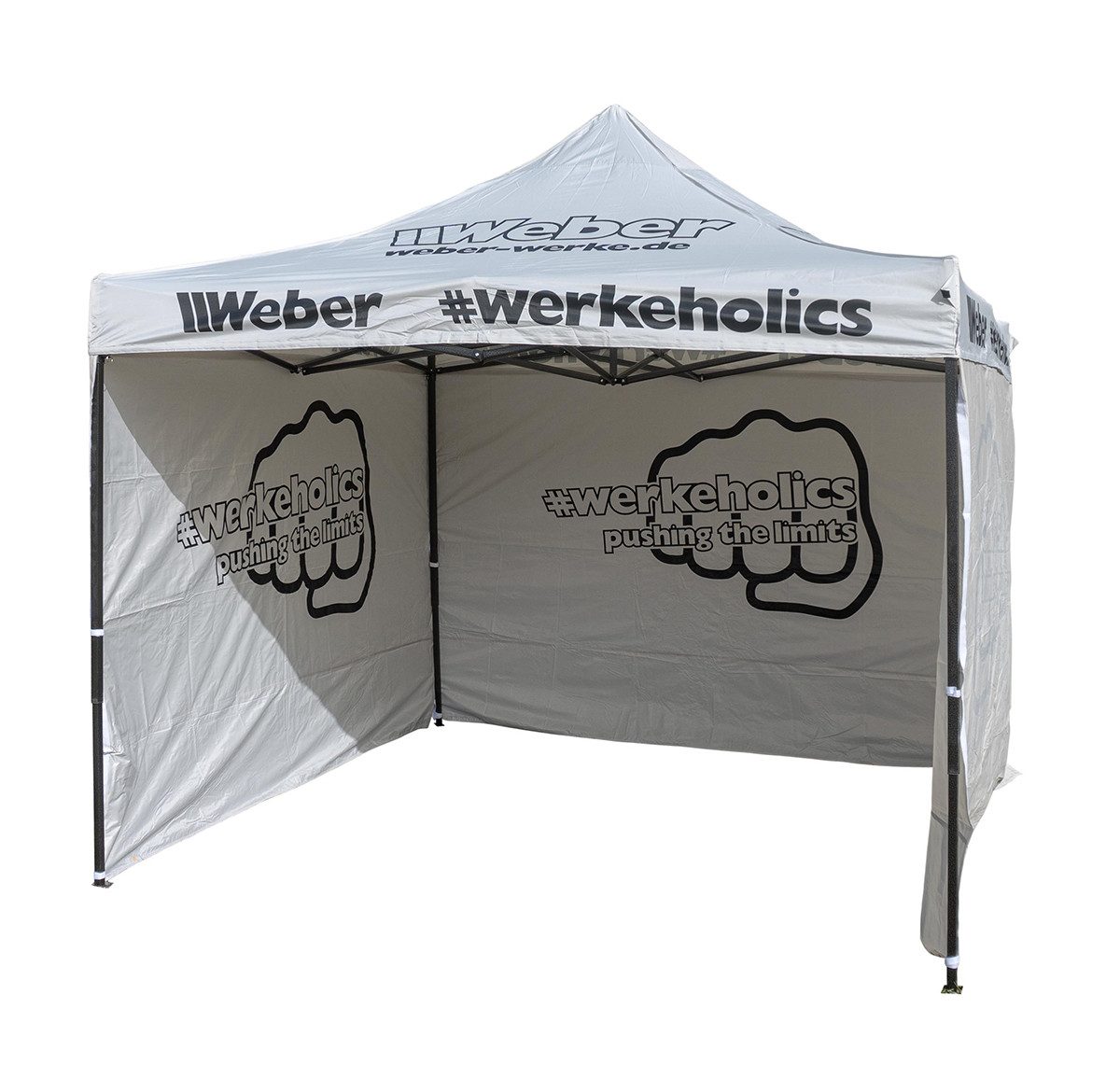 Weber GmbH Faltpavillon Weber #Werkeholics Easy-Up Zelt 300x300 cm inkl. 3 Seitenwände grau, mit 3 Seitenteilen, (incl. Dach und 3 Seitenteilen ohne Fenster), höhenverstellbar, wasserabweisend, leicht aufstellbar, ohne Fenster