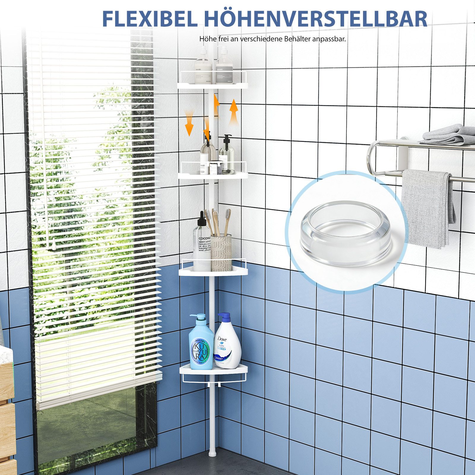 Sekey Duschregal Teleskop-Duschregal ohne Bohren, Eckablagen mit 4 Ablagen Weiß – Bild 4 von 5