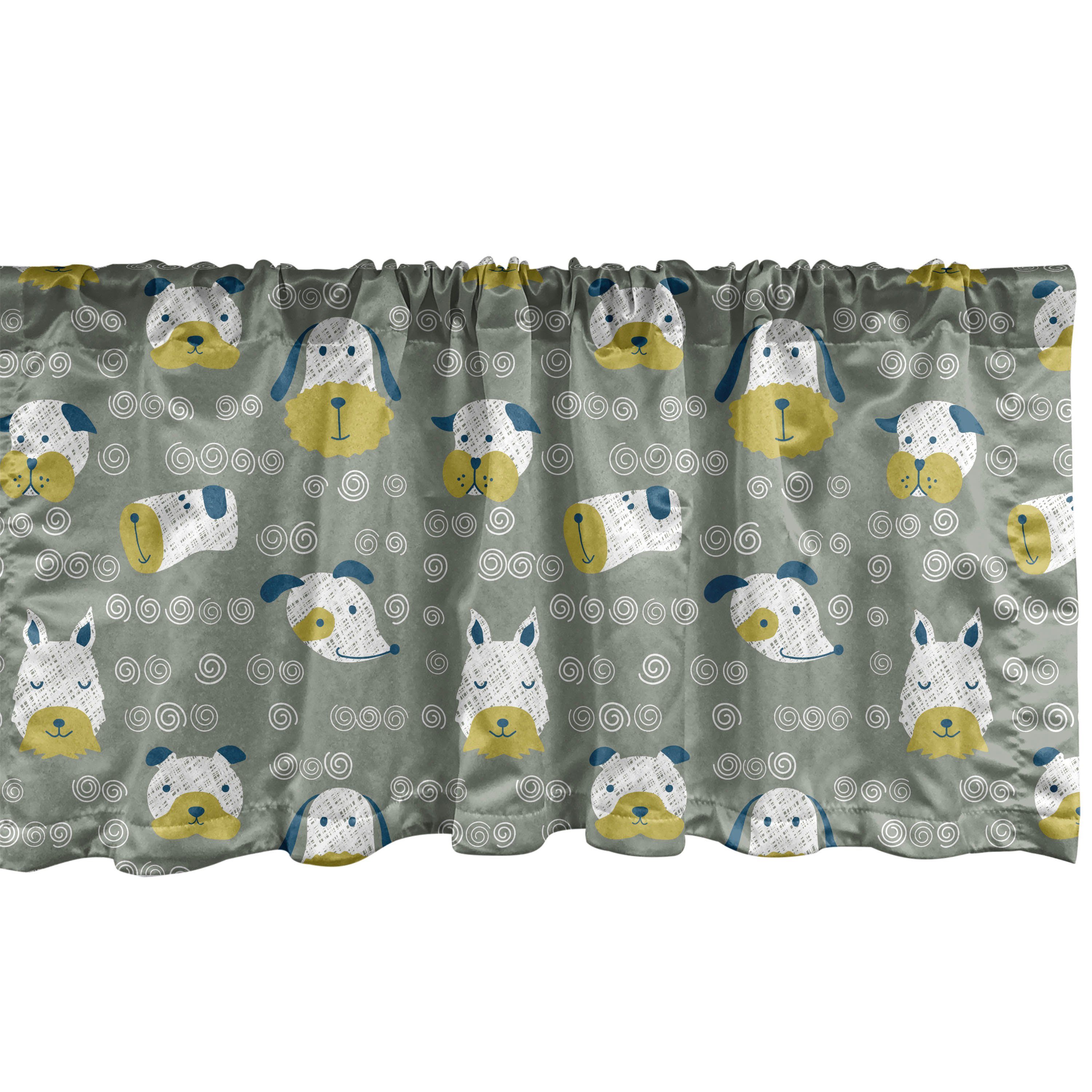 Scheibengardine Vorhang Volant für Küche Schlafzimmer Dekor mit Stangentasche, Abakuhaus, Microfaser, Kindergarten Doodle Haus Haustiere