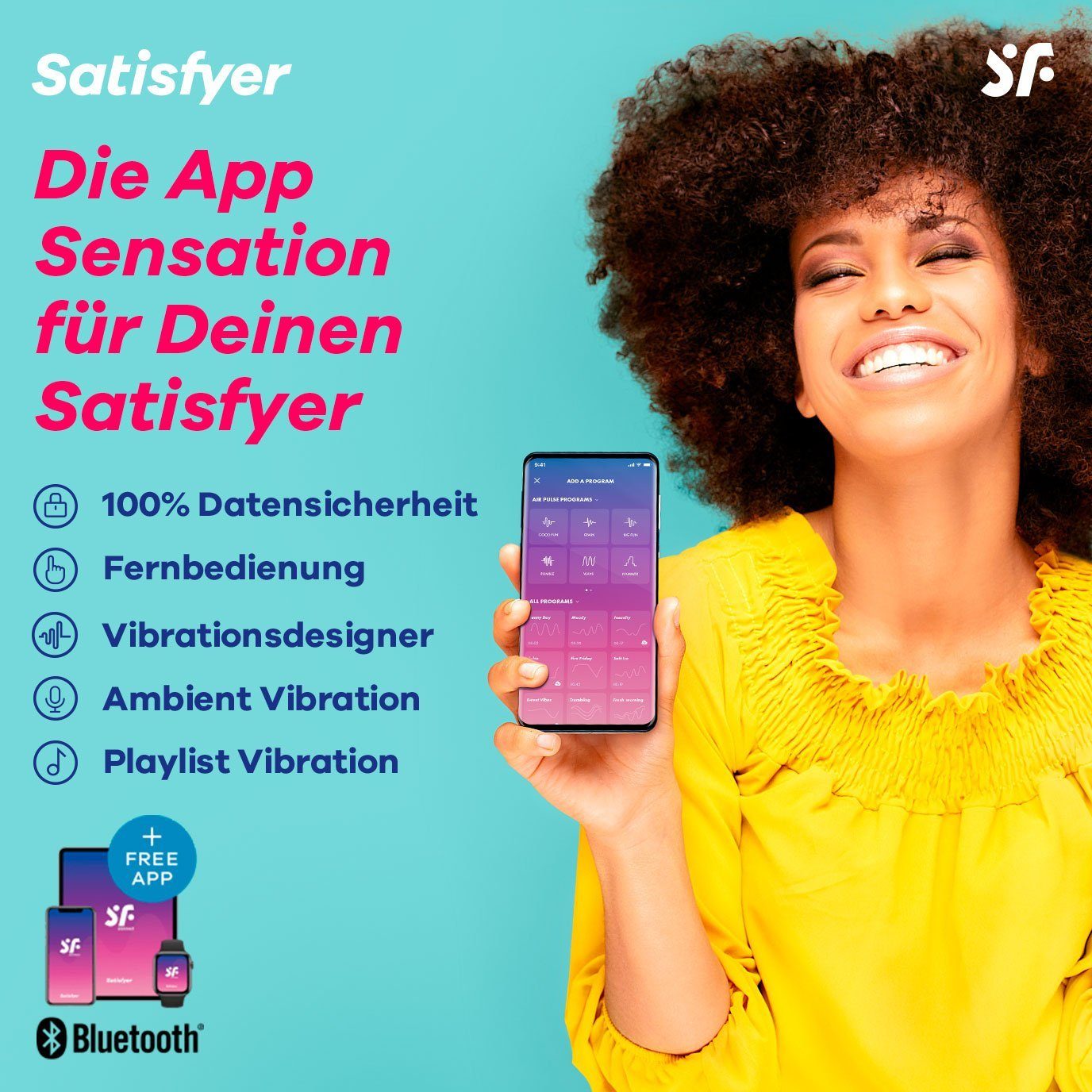 Love Satisfyer App, "Dual Auflege-Vibrator Connect Satisfyer App", mit Druckwellenvibrator 16cm