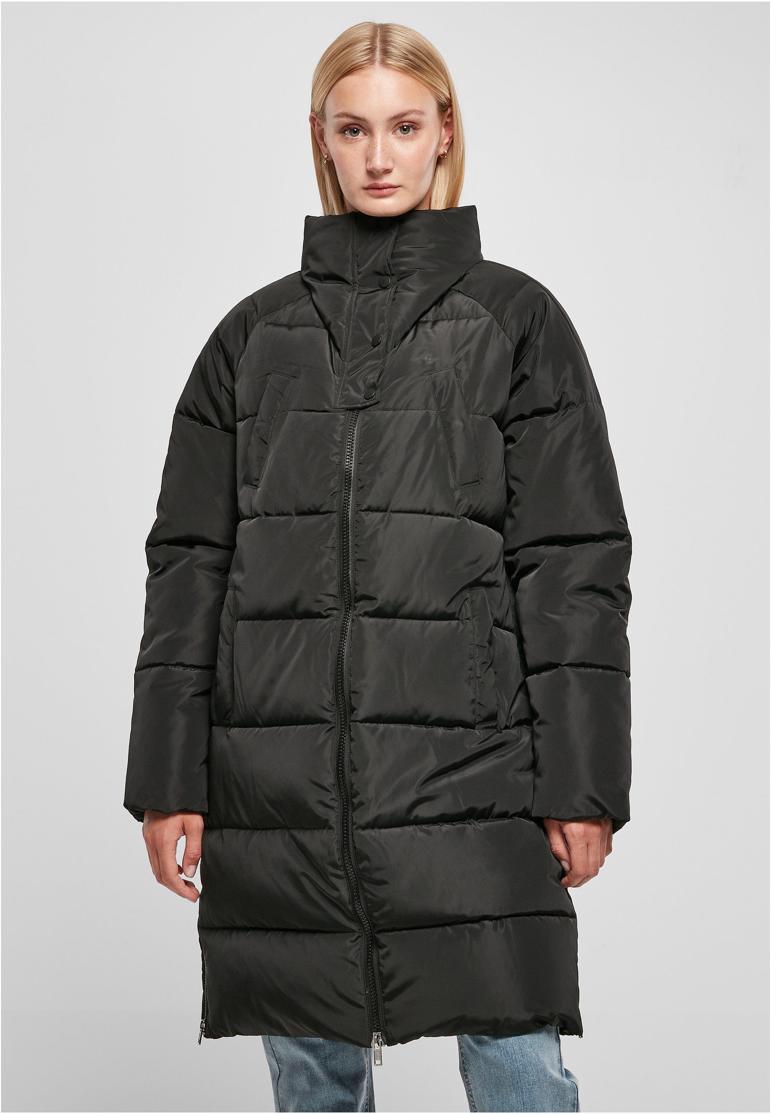 URBAN CLASSICS Winterjacke Damen Ladies High Neck Puffer Coat (1-St) black
