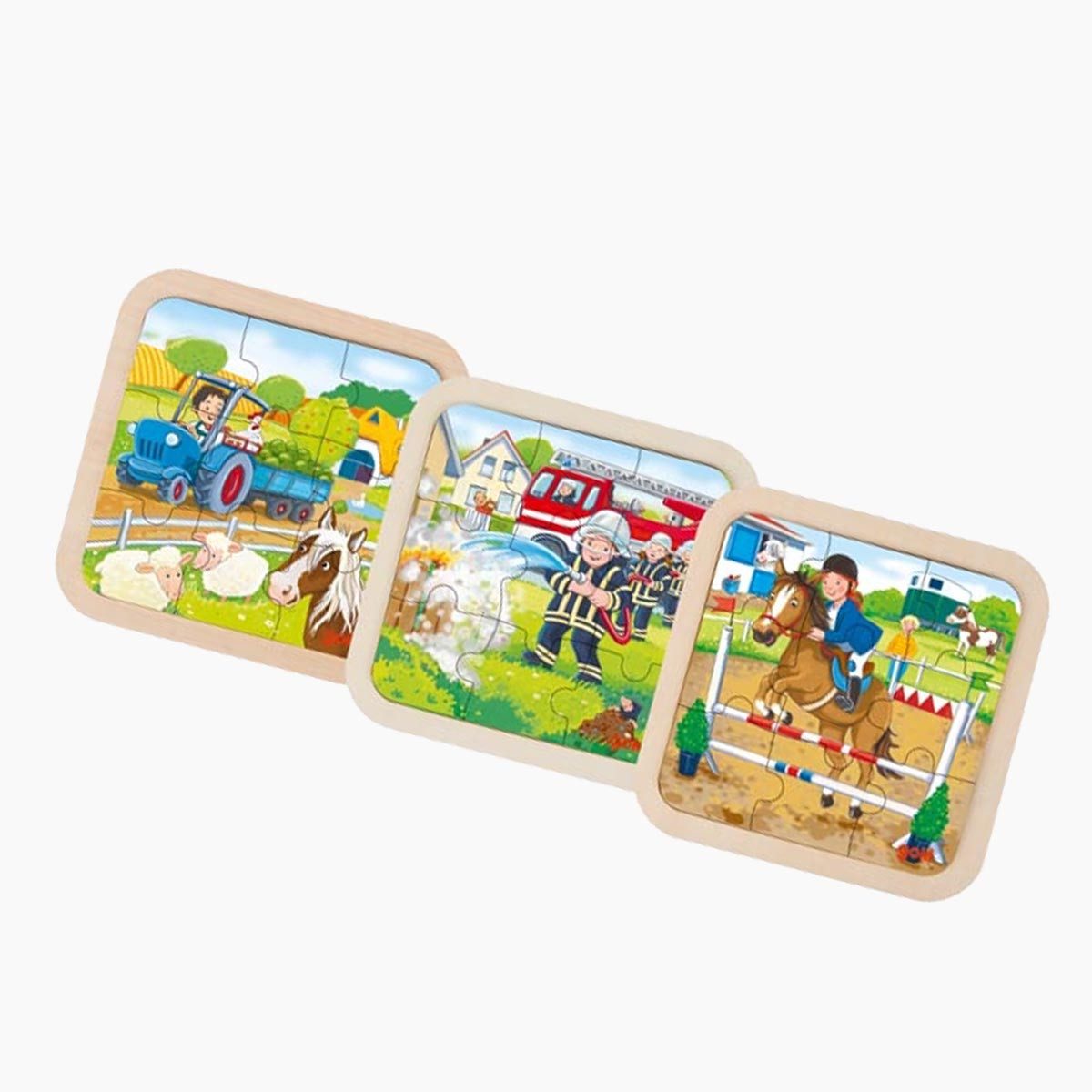 goki Konturenpuzzle Einlegepuzzle Bauernhof, Feuerwehr 3er Set, 9 Puzzletei günstig online kaufen