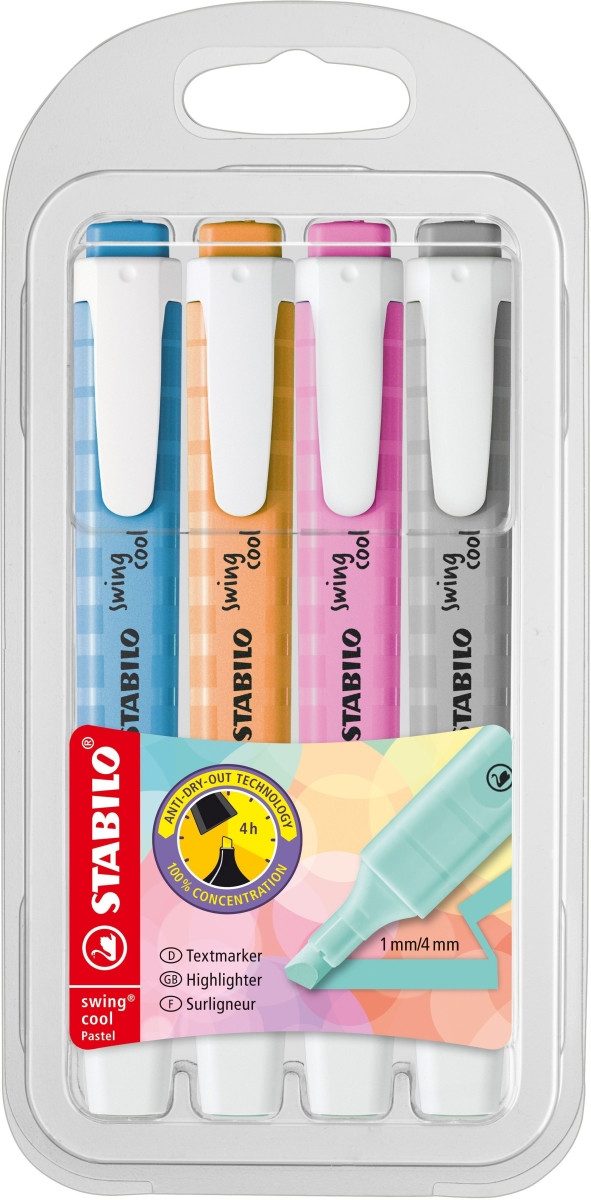 STABILO Marker Textmarker swing cool Pastel Etui sortiert Etui VE=5x4 Stifte