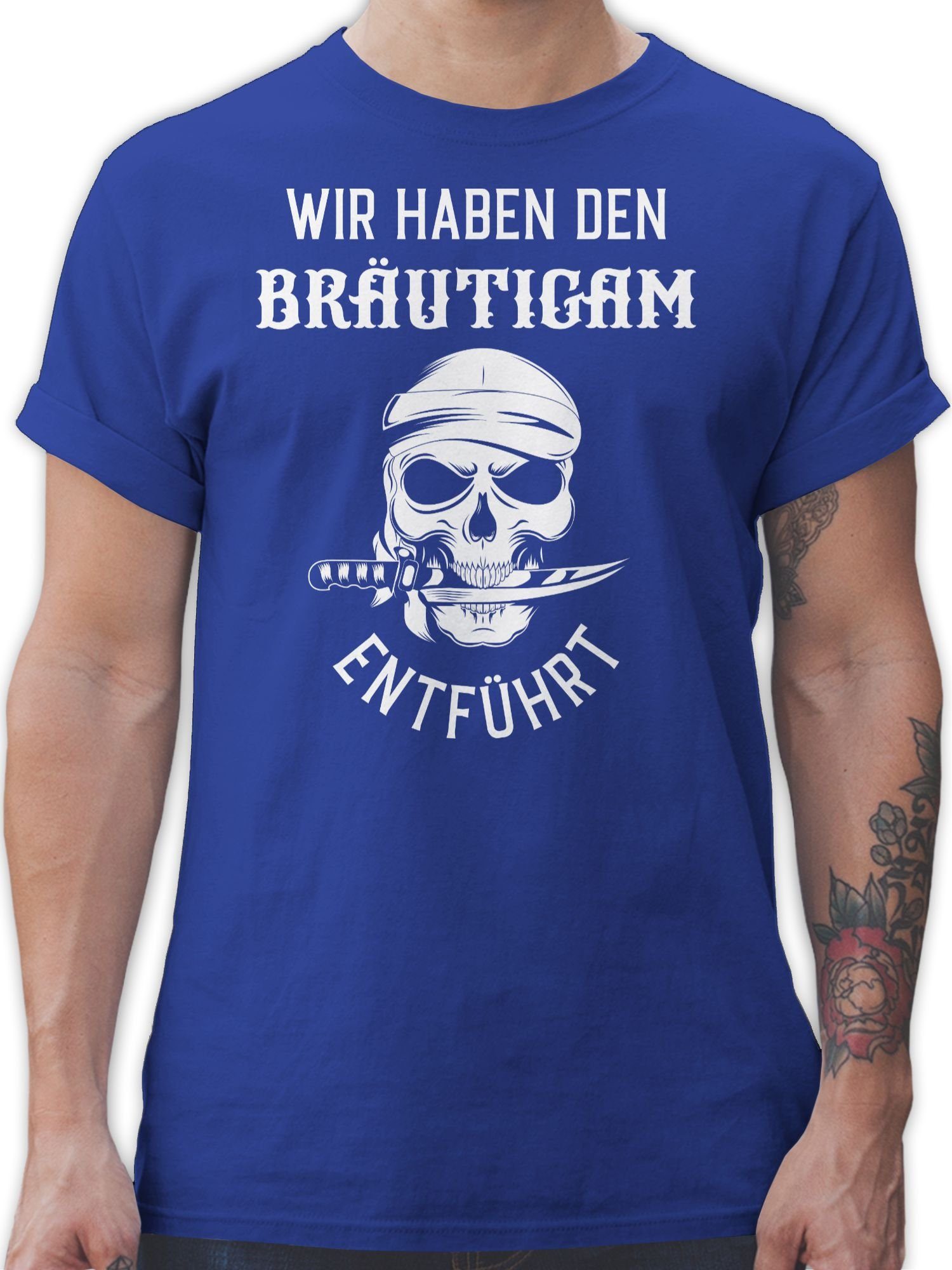 Shirtracer T-Shirt Wir haben den Bräutigam entführt Piratenkopf weiß JGA Männer 02 Royalblau