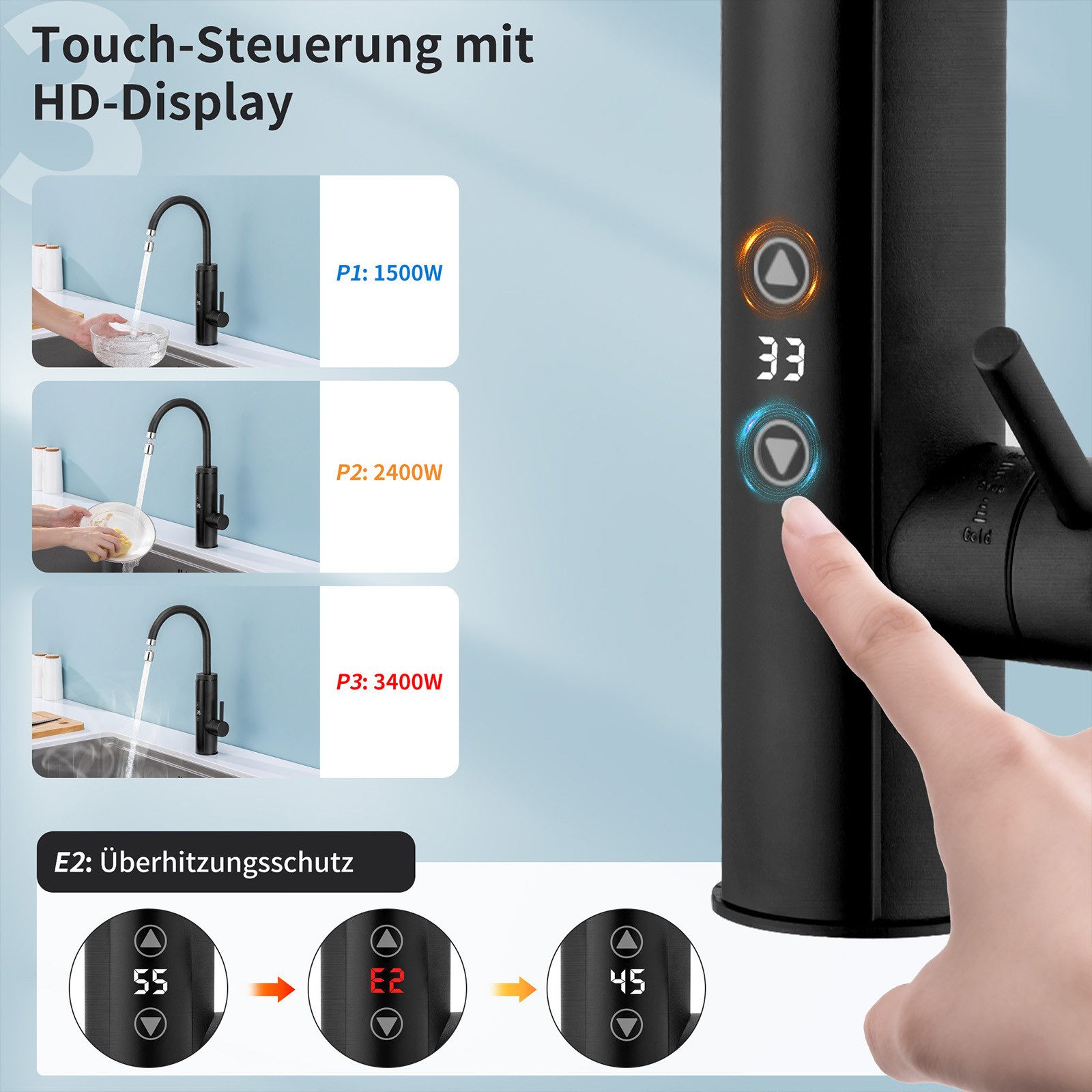 HOMELODY Küchenarmatur mit Durchlauferhitzer, Wasserhahn 360° drehbar,3-Stu günstig online kaufen