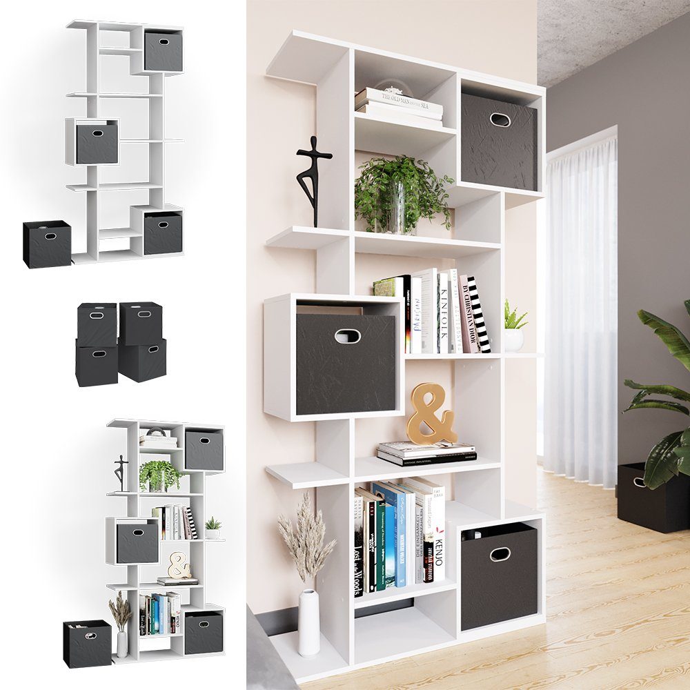 Vicco Raumteiler Cube, Weiß, 92 x 187.5 cm mit 2 Faltboxen, 1-tlg.