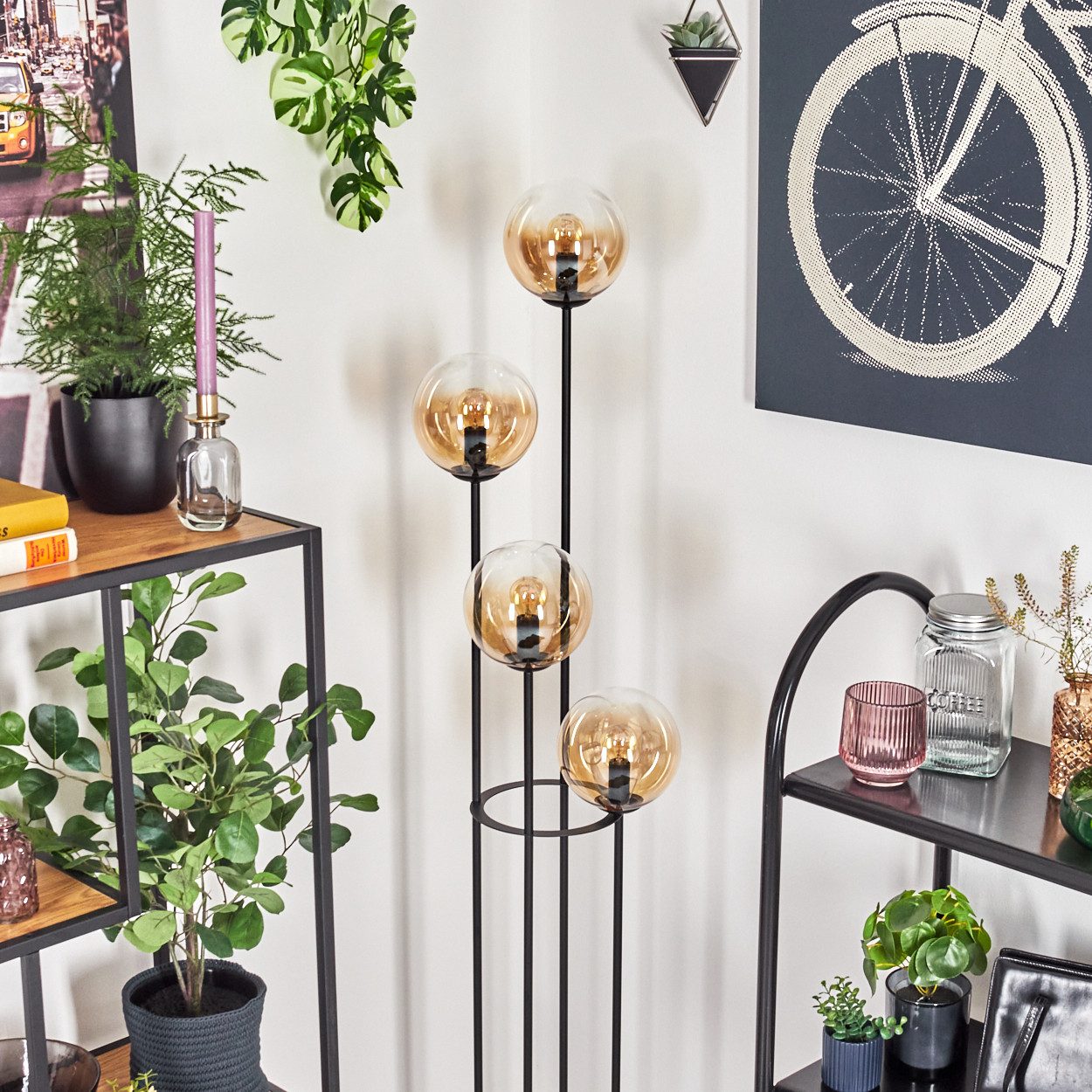 hofstein Stehlampe Stehlampe aus Metall/Holz/Glas in Schwarz/Dunkelbraun/Be günstig online kaufen