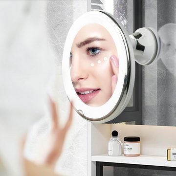 leben Kosmetikspiegel Kosmetikspiegel mit 10-facher Vergrößerung und starkem Saugnapf (1-St., Kosmetikspiegel, Rasierspiegel, 360° drehbar), Lupe mit blendfreiem LED-Licht, Zuhause, Reisen