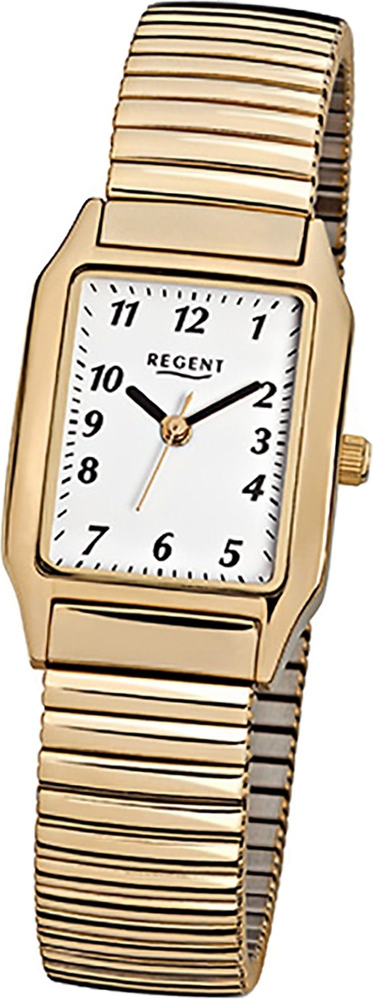 Regent Quarzuhr Regent Stahl Damen Uhr F-269 Quarzuhr, Damenuhr Edelstahl, ionenplattiert eckiges Gehäuse, klein (ca 23x26mm) | Quarzuhren