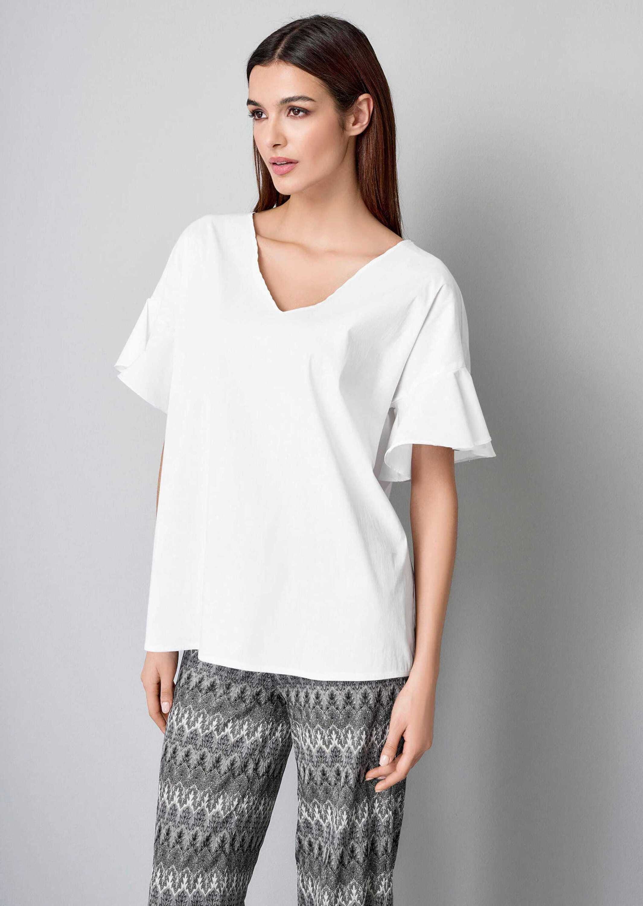 Kurzarmbluse Bluse mit V-Ausschnitt
