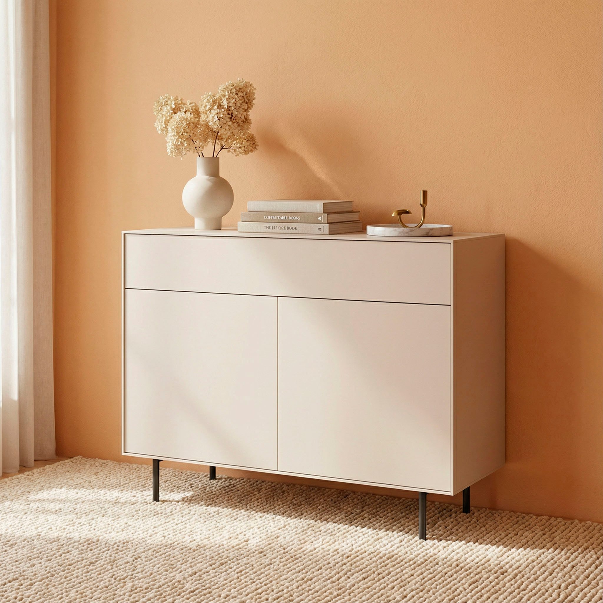 LeGer Home by Lena Gercke Lowboard Essentials, Kommode, Anrichte, Kombikommode, Schrank mit Metallfüßen, Breite: 111 cm, UV lackiert, Push-to-open-Funktion