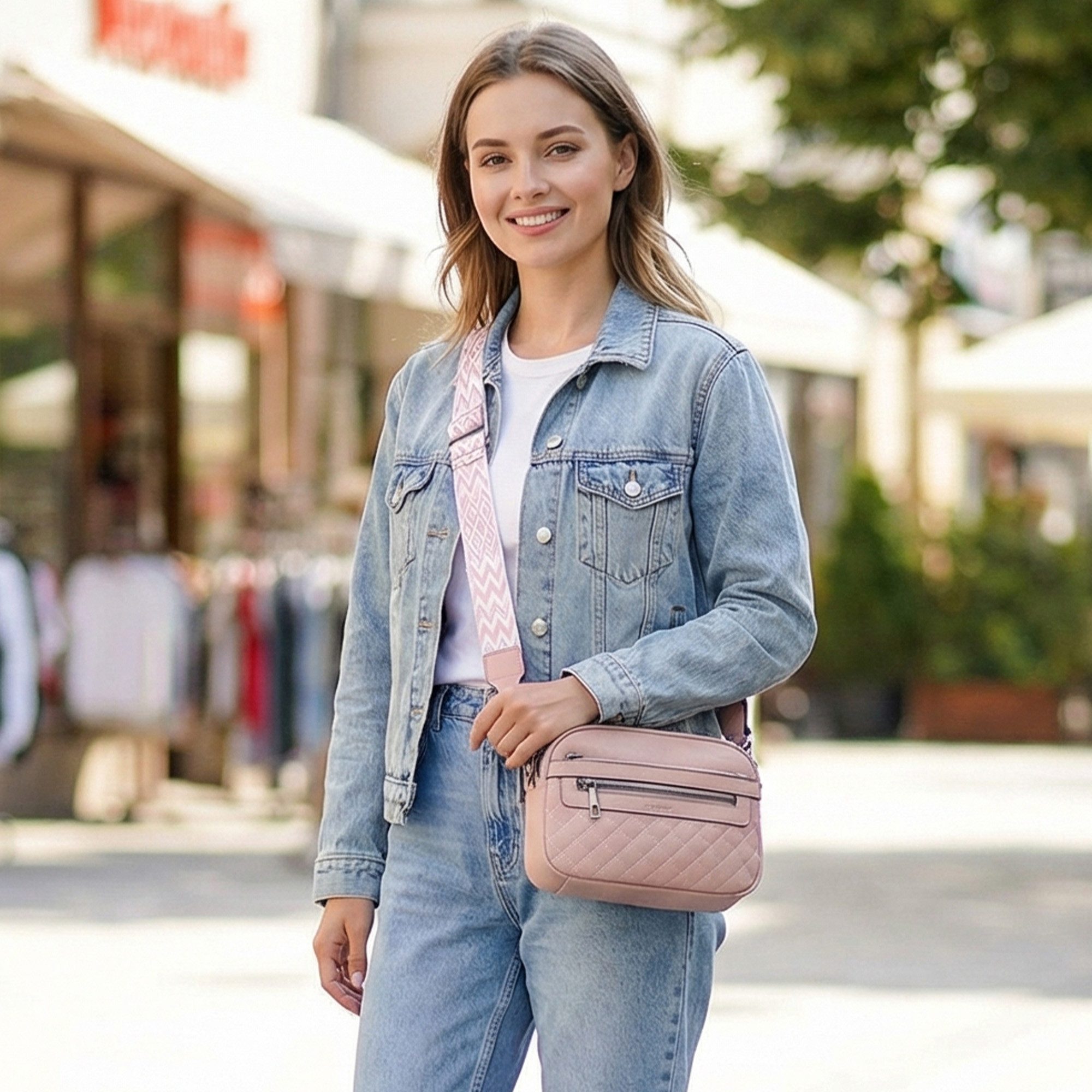 TANTOMI Schultertasche Umhängetaschen Damen, Crossbody Bag mit mehreren Fächern (Damen Handtasche mit Weich Breiter Gurt), Design mit mehreren Reißverschlüssen