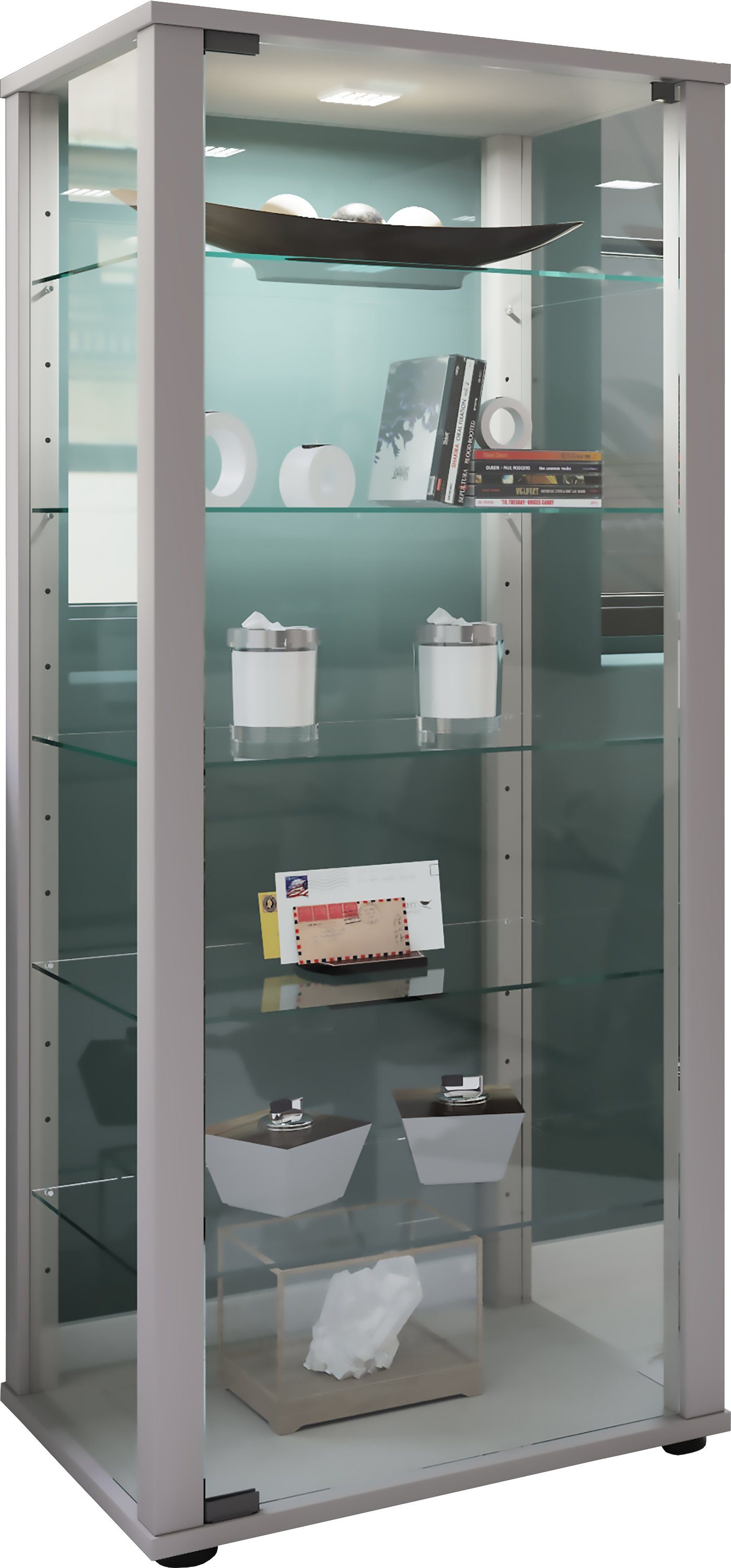 Kavisa Standvitrine Vitrine VCM Sammelvitrine Stand Glas Holz L Silber