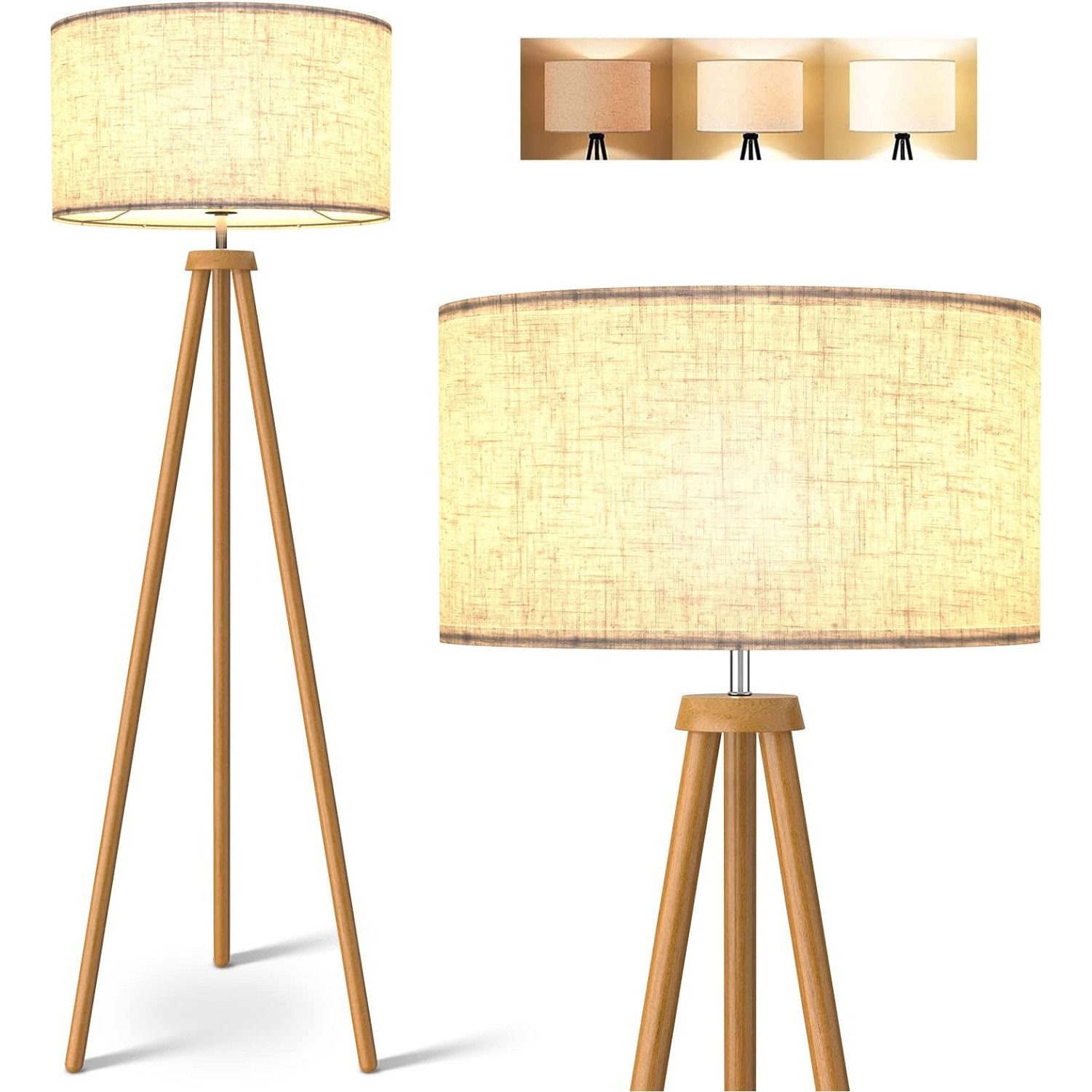 Jibenhome LED Stehlampe LED Stehlampe mi Leinenschirm, 3 Farbtemperaturen, günstig online kaufen