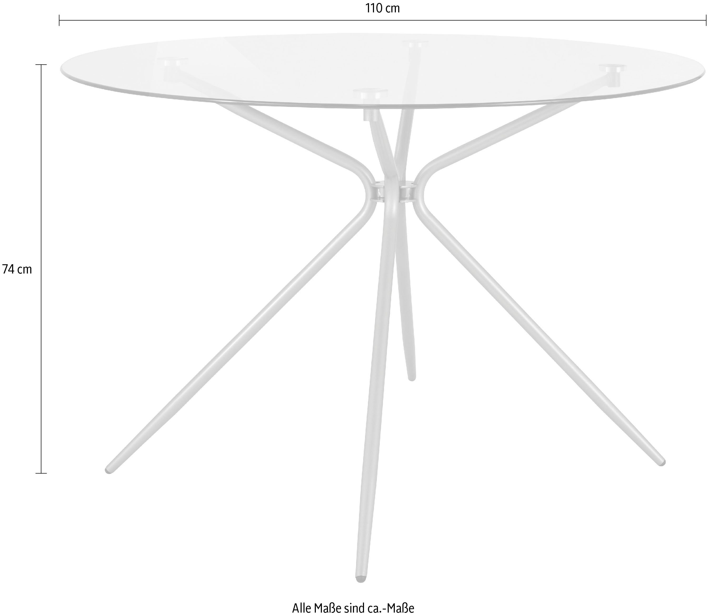 INOSIGN Glastisch rund, Silvi, Ø 110 Metallgestell cm, in messingfarben