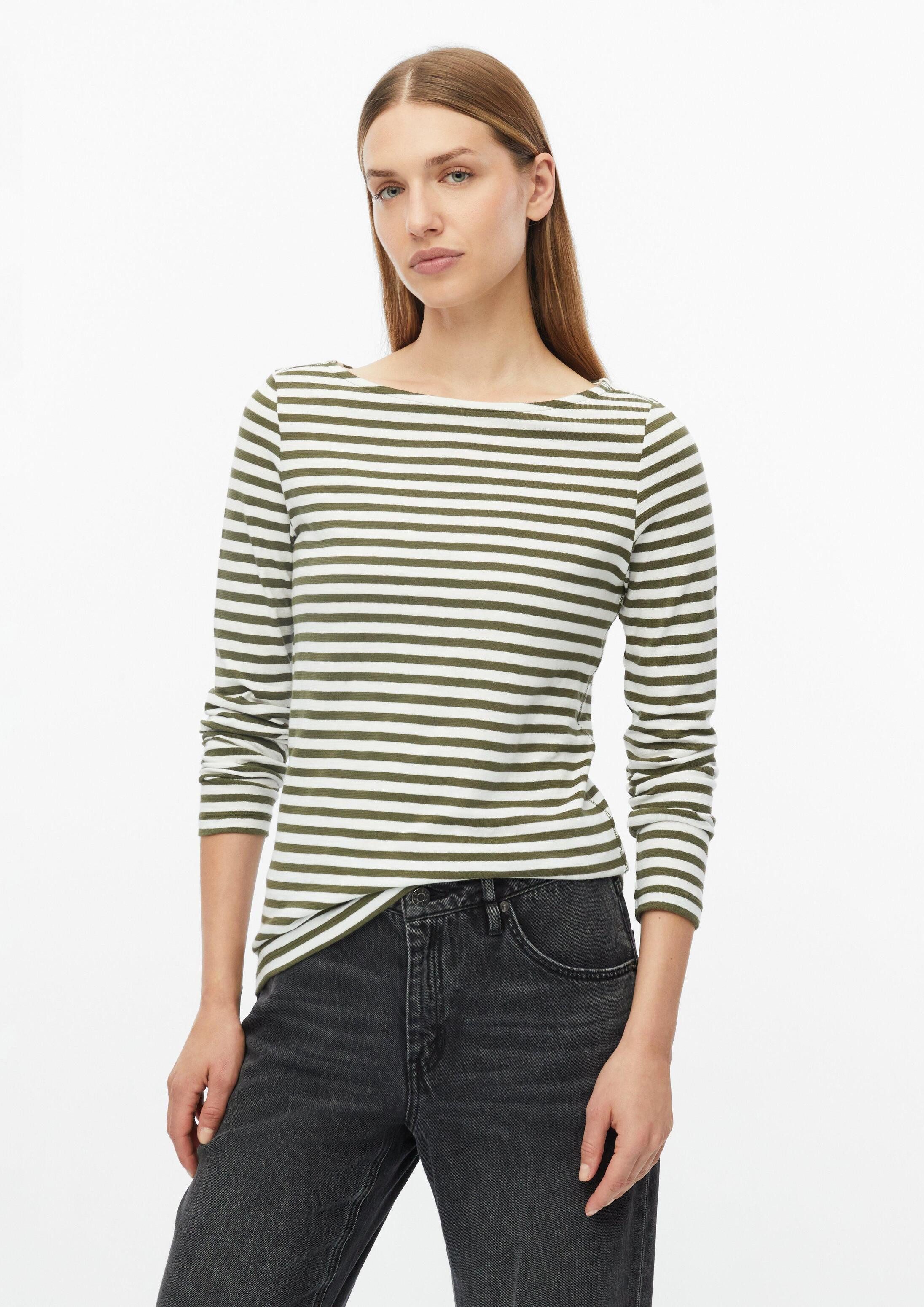 s.Oliver Langarmshirt T-Shirt Gestreiftes Langarmshirt aus Flammgarn mit U-Boot-Ausschnitt