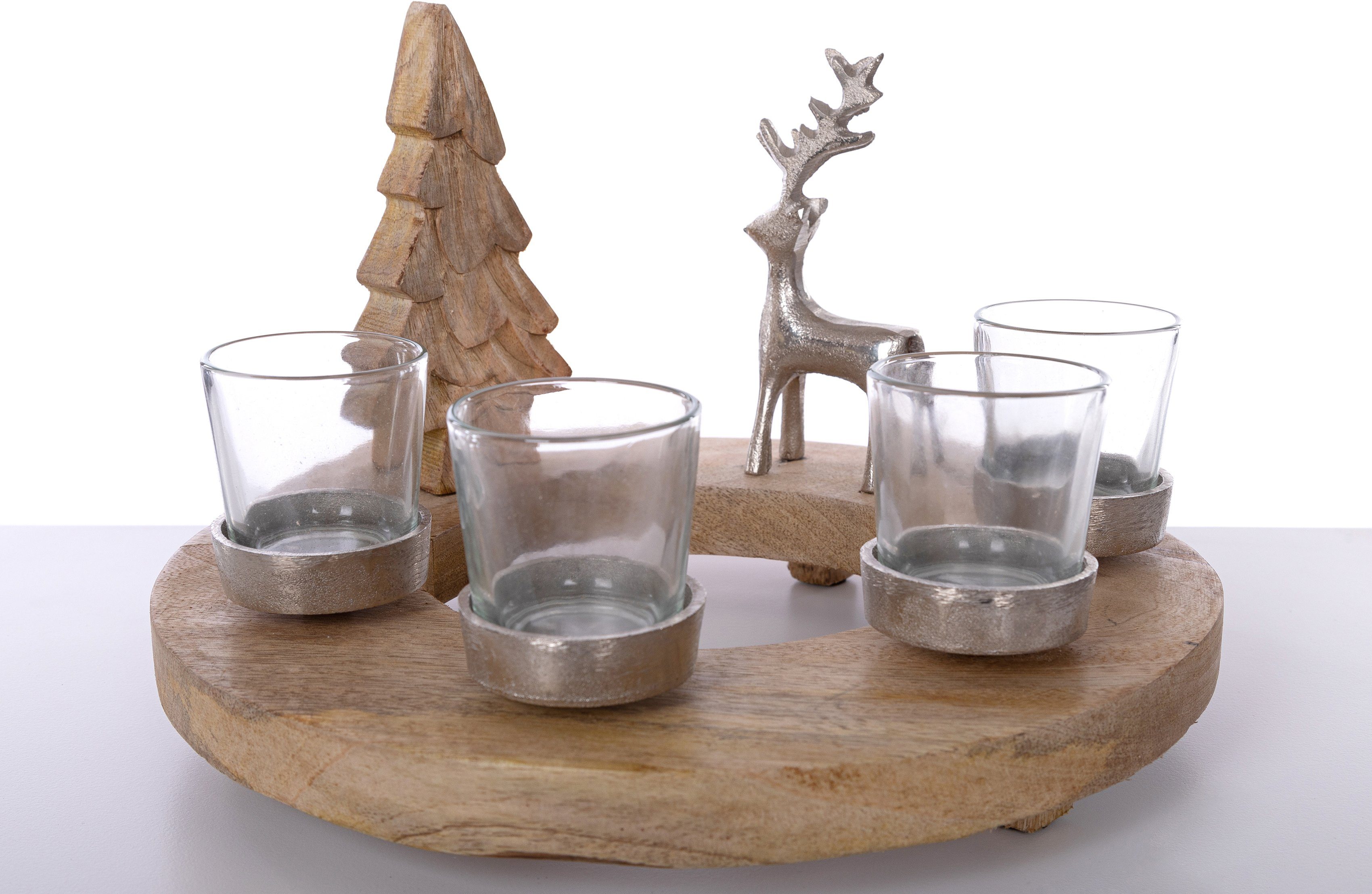 Home affaire Teelichthalter Weihnachtsdeko, für Teelichter Adventsleuchter (1 aus vier St), Mangoholz