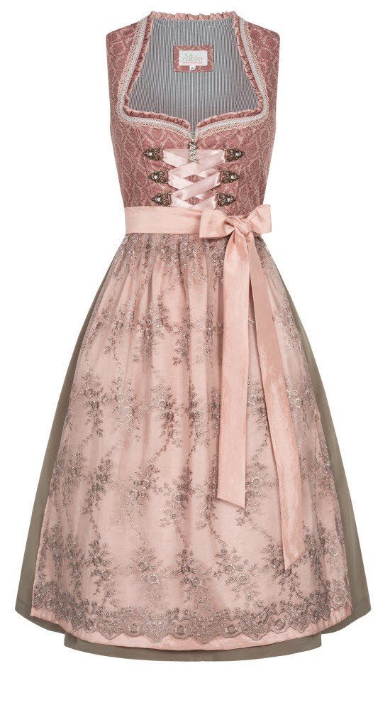 Nübler Dirndl Gloria Salbei - 2-teiliges Midi Dirndl Mit Schürze Für Damen