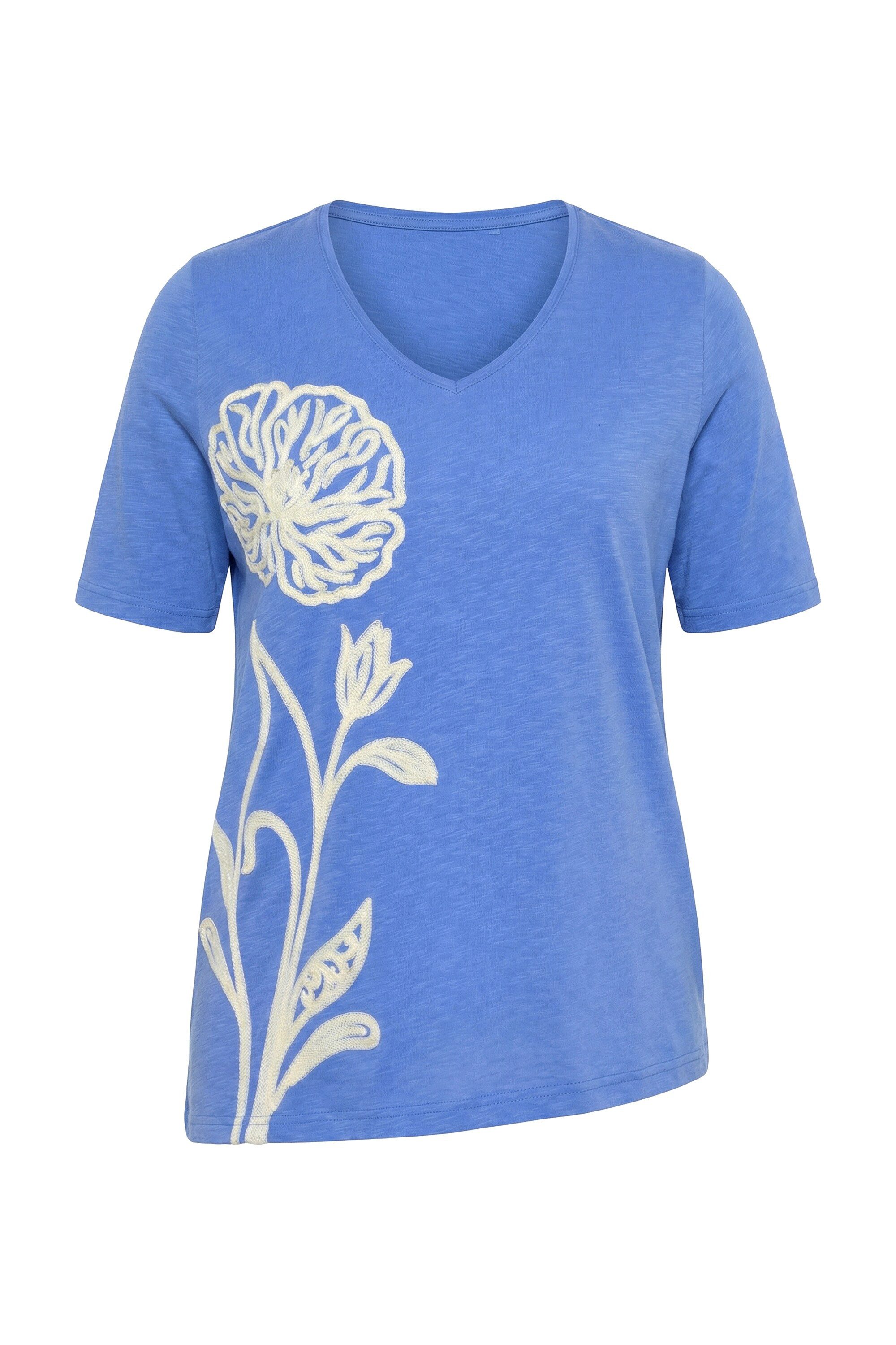 Ulla Popken Longshirt Longshirt Stickerei Rundhals Halbarm Biobaumwolle