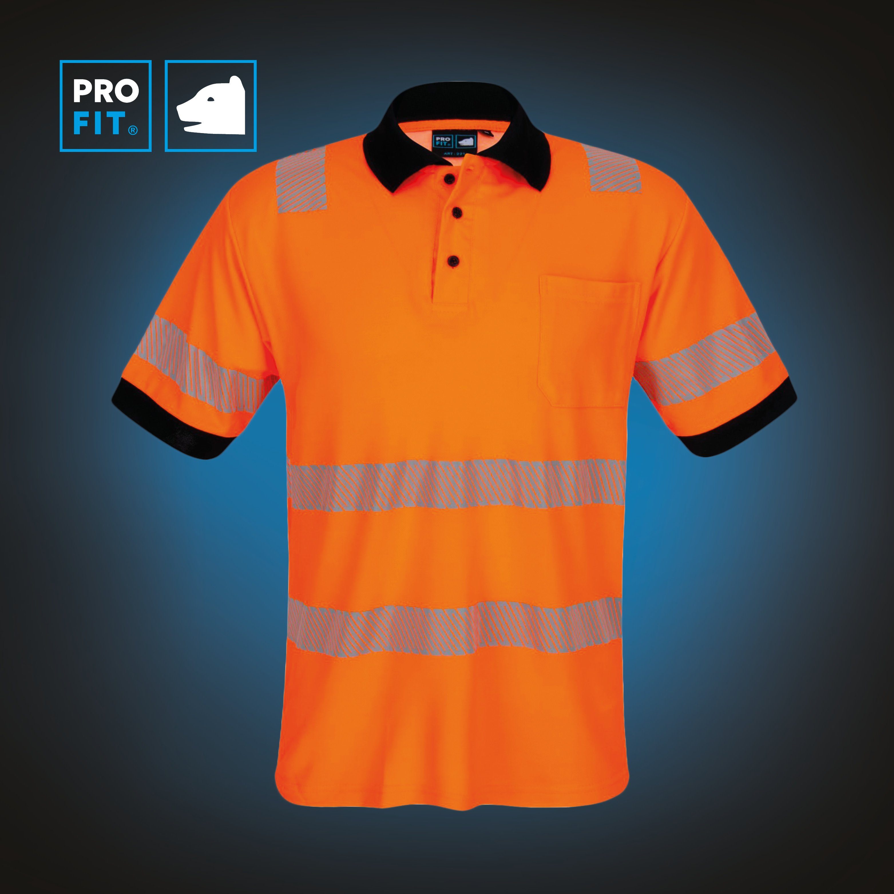 PRO FIT Poloshirt Warnschutz, Kurzarm-Polo Shirt, Arbeits-Poloshirt - Neonorange (1, Stück) Atmungsaktiv, hohe Sichtbarkeit durch Reflexstreifen, mit UV-Schutz