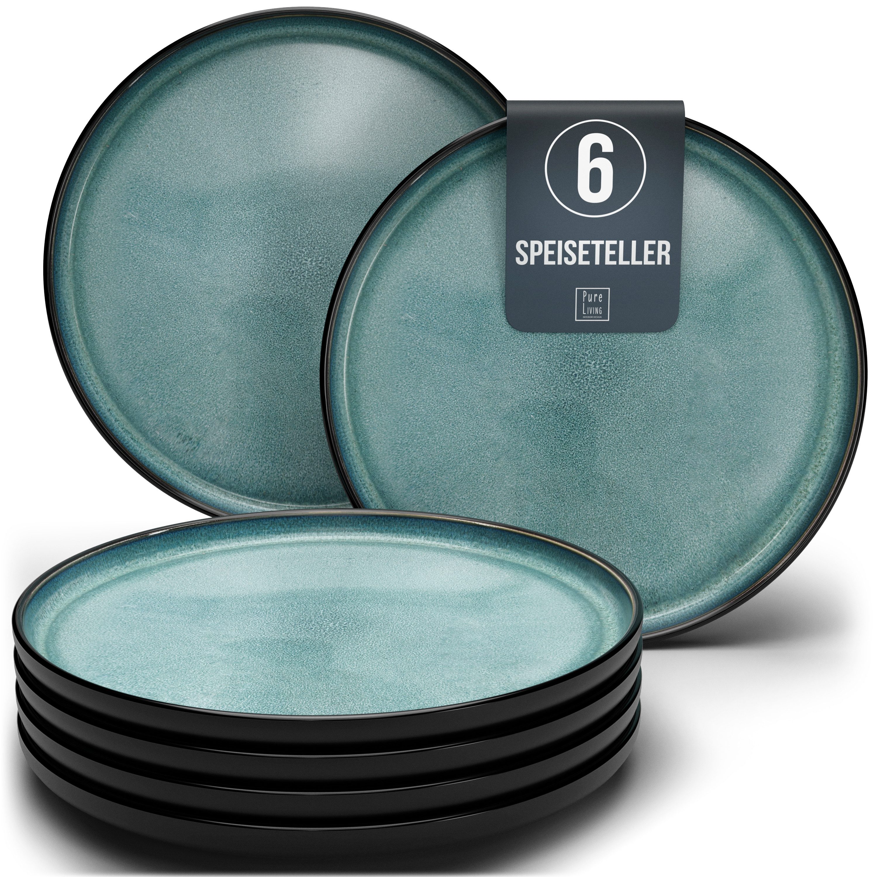 PURE LIVING INTERIOR DESIGN Geschirr-Set Ibiza Speisseteller, Dinnerteller, 6er-Set, 26 cm, Petrol (6-tlg), 6 Personen, Steingut