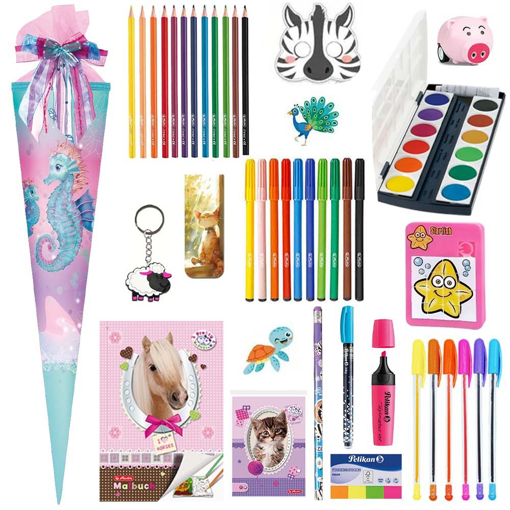 Herlitz Schultüte 70 cm gefüllt Seepferdchen