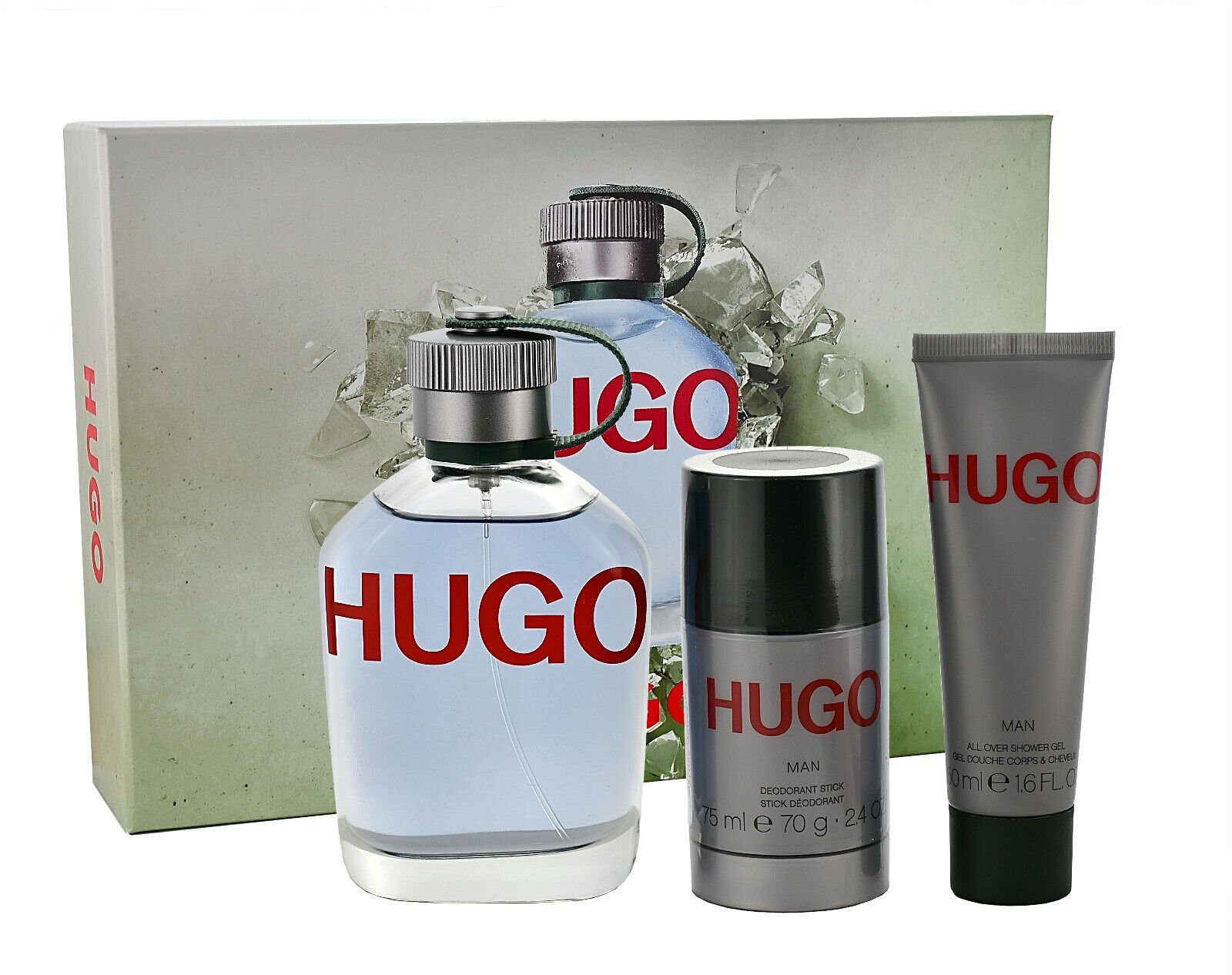 BOSS Duft-Set Hugo Boss Spray EDT Man + Hugo + 125ml 50ml Gel Shower Deodorant 150ml