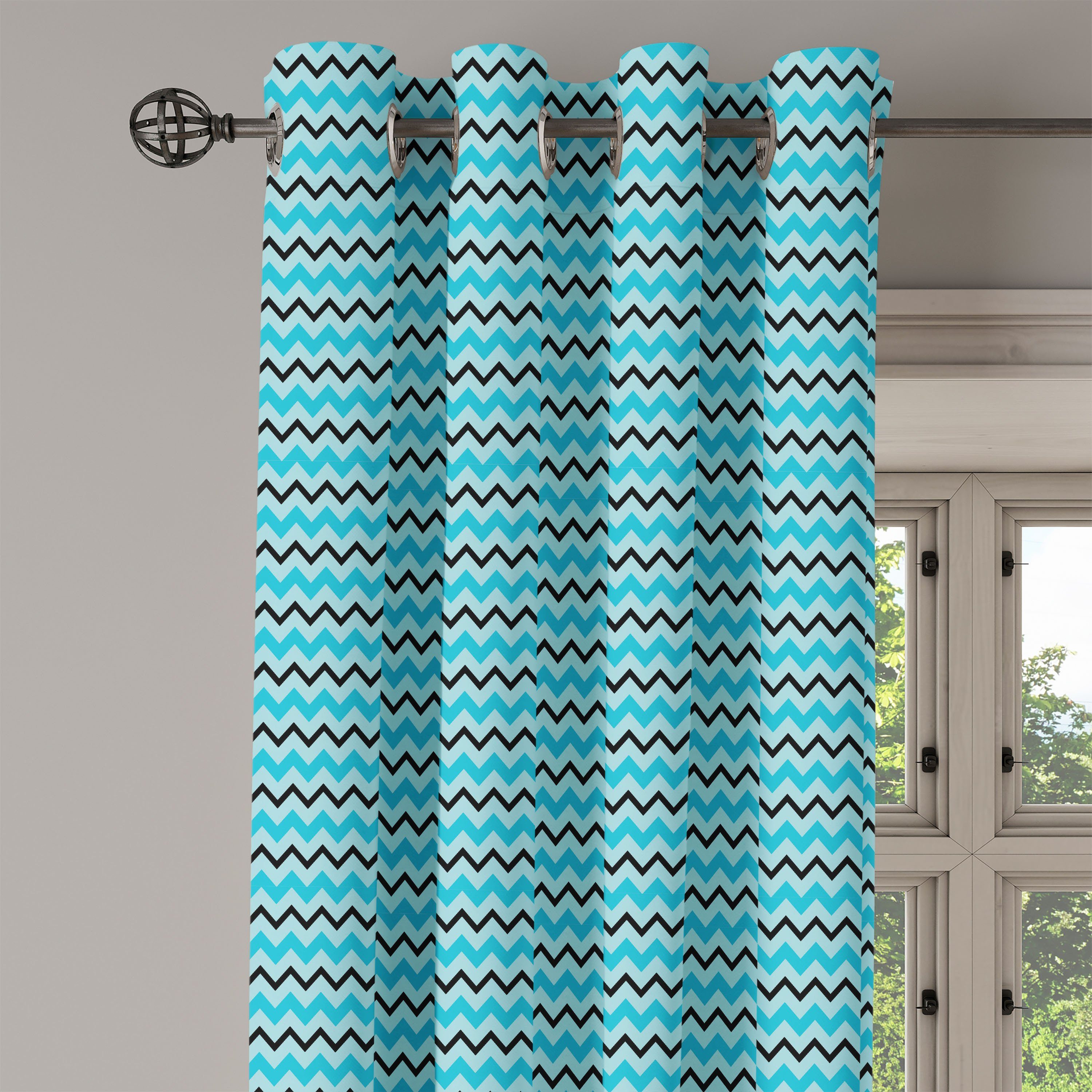 Gardine Dekorative 2-Panel-Fenstervorhänge Inspirations Wohnzimmer, für Schlafzimmer Abakuhaus, Seafoam Chevron Retro
