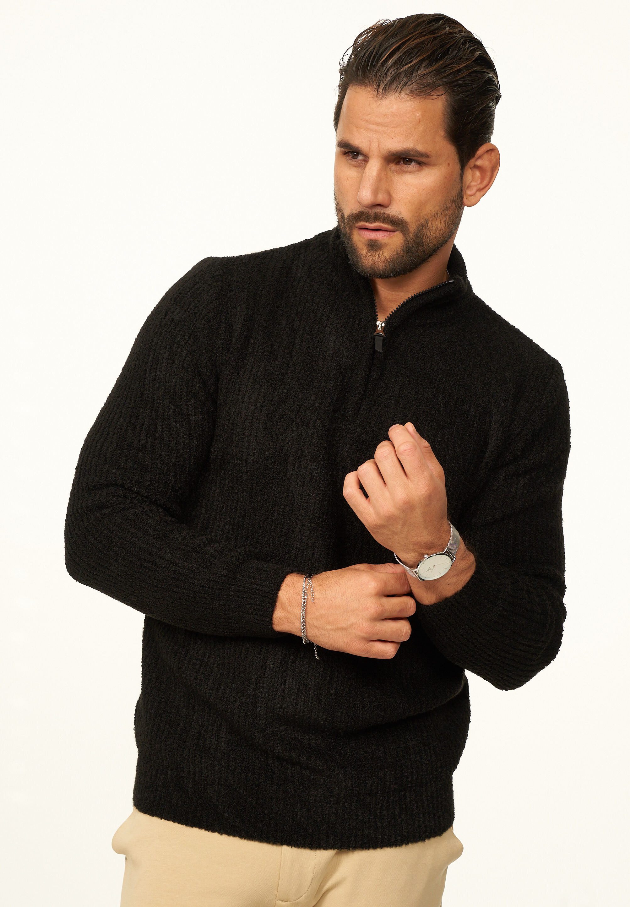 CARISMA Strickpullover als Weicher Grobstrick Troyer Pulli für Herren Männer Winterpullover als Half-Zip - Regular-Fit Bouclé